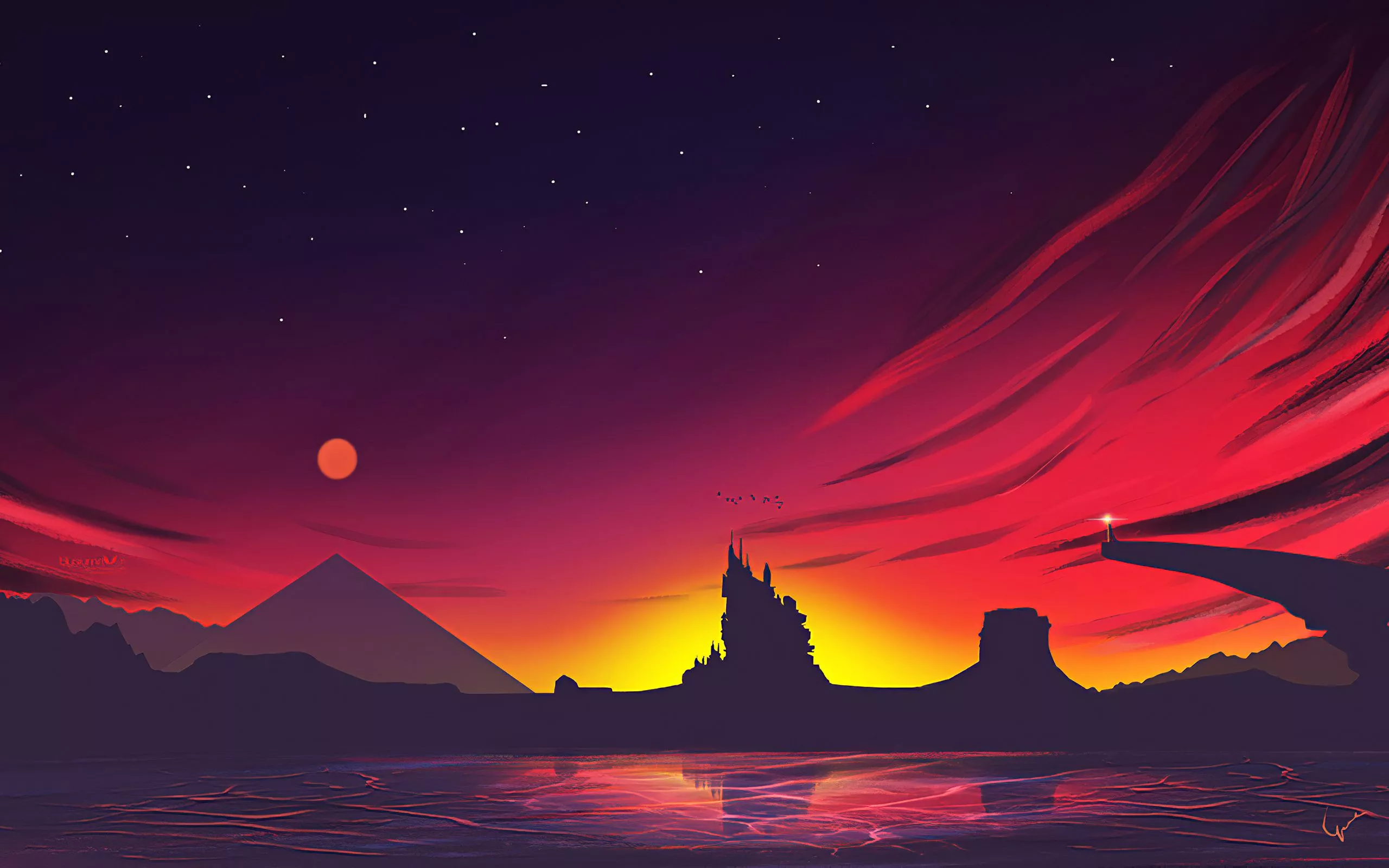 Minimal Sunset Landscape 4k