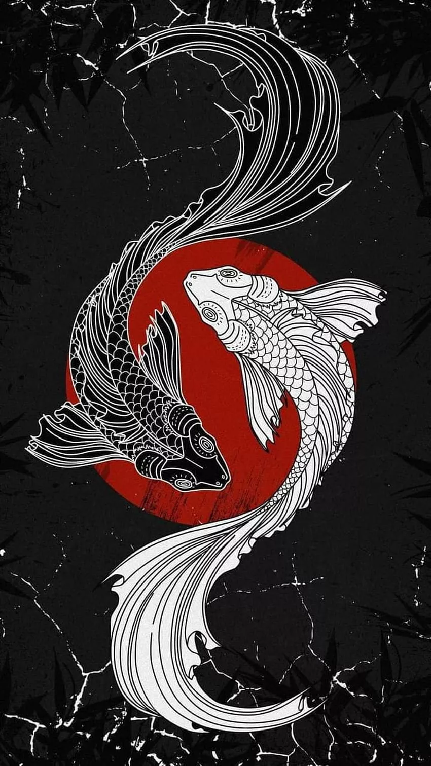 Yin Yang Fish, red, art, black HD phone