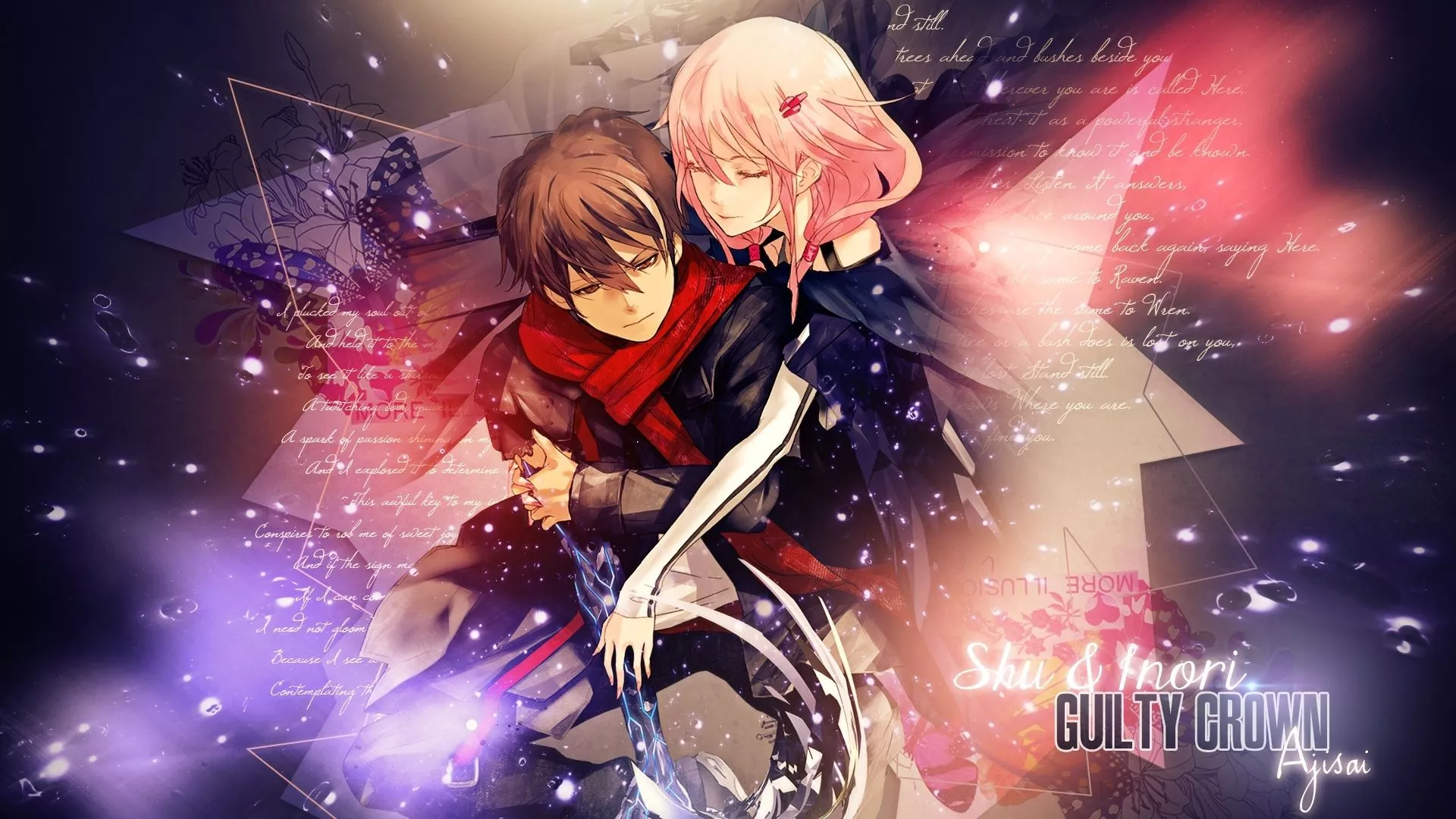 Wallpaper hugs, two, guilty crown, pink
