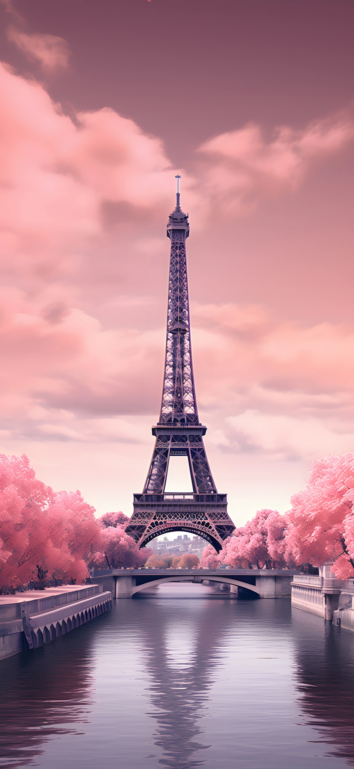 Eiffel Tower With Pink Blossoms
