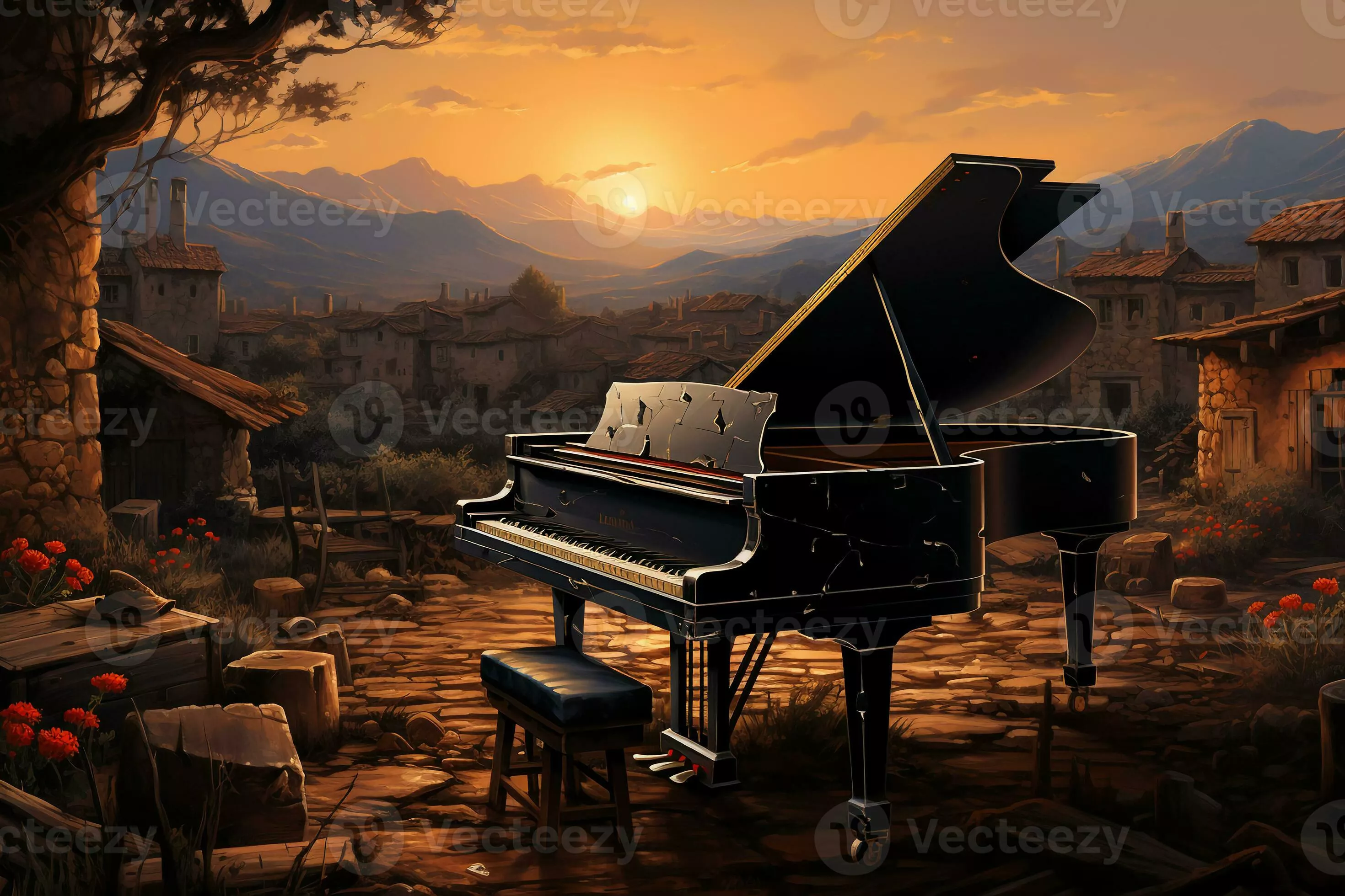 Piano wallpaper in the field in