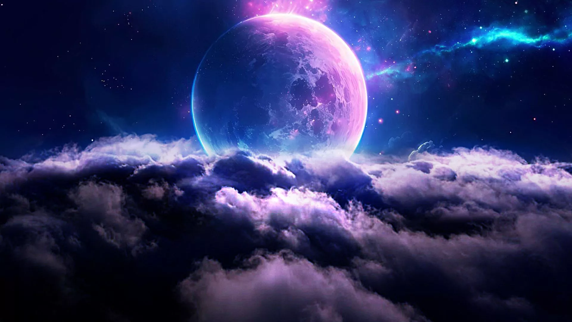Neon Sea of Clouds HD Planet Wallpaper