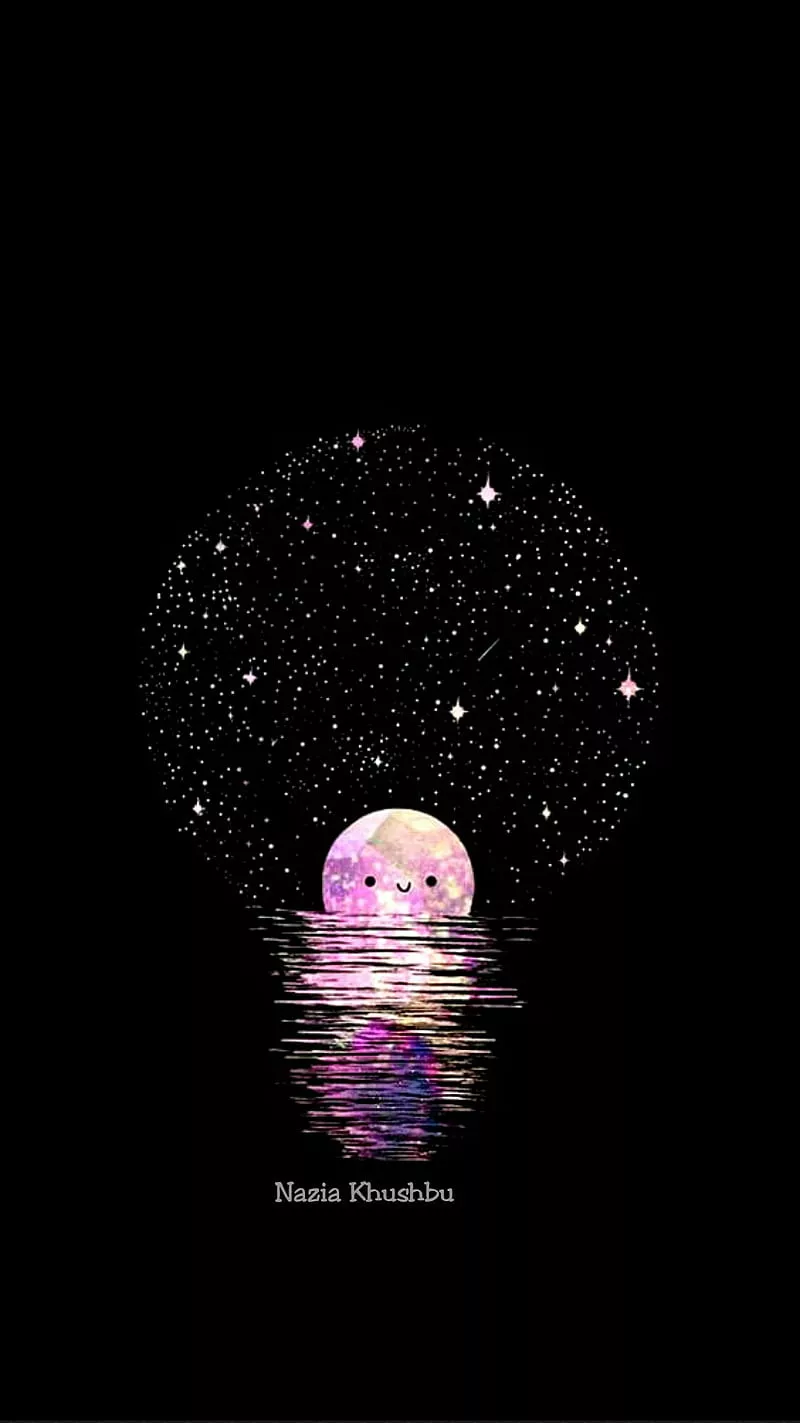Moon night, cute, dark, nature, ocean, planet, purple, solar, system, HD phone wallpaper