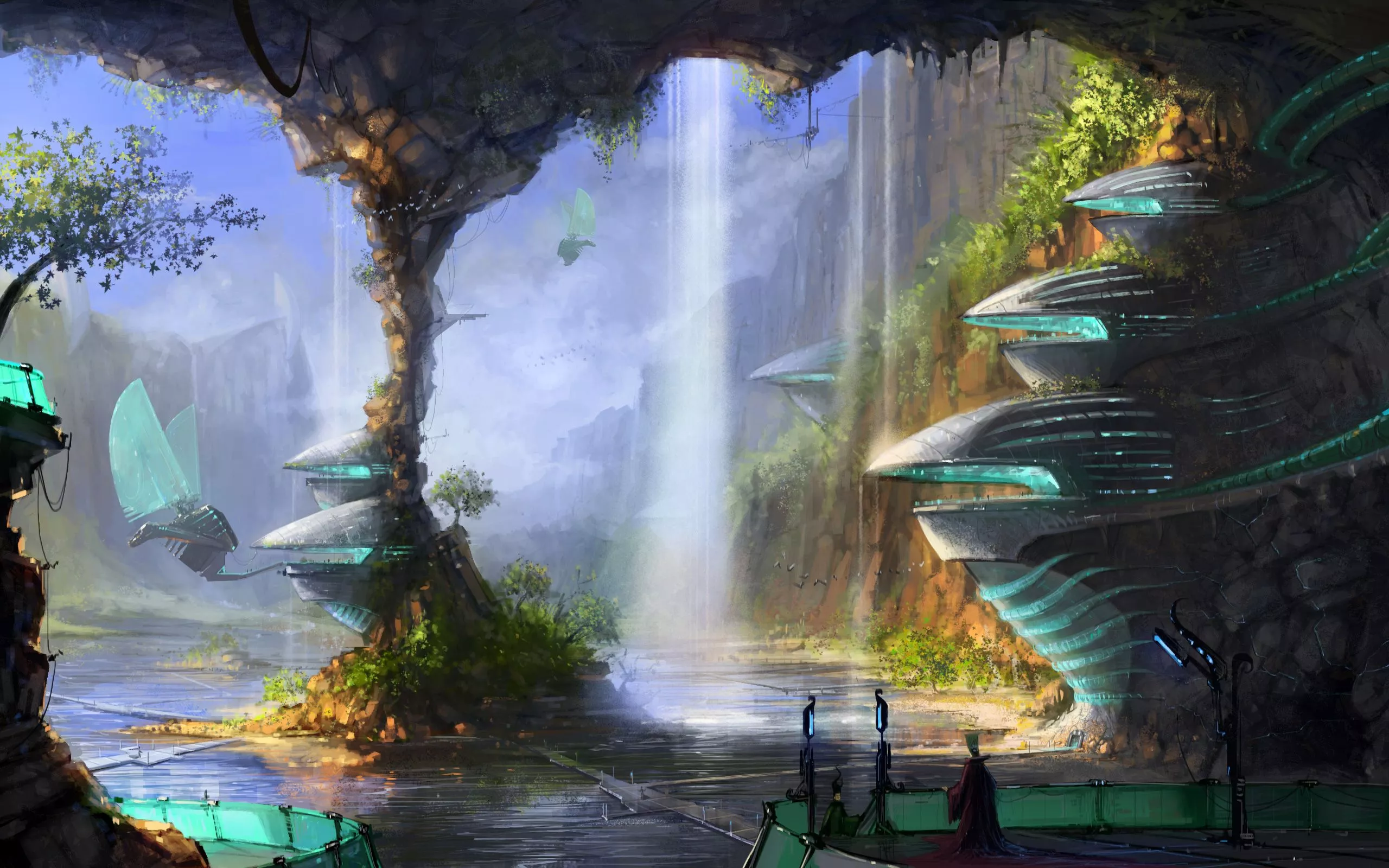 Futuristic Oasis Fi City HD Wallpaper
