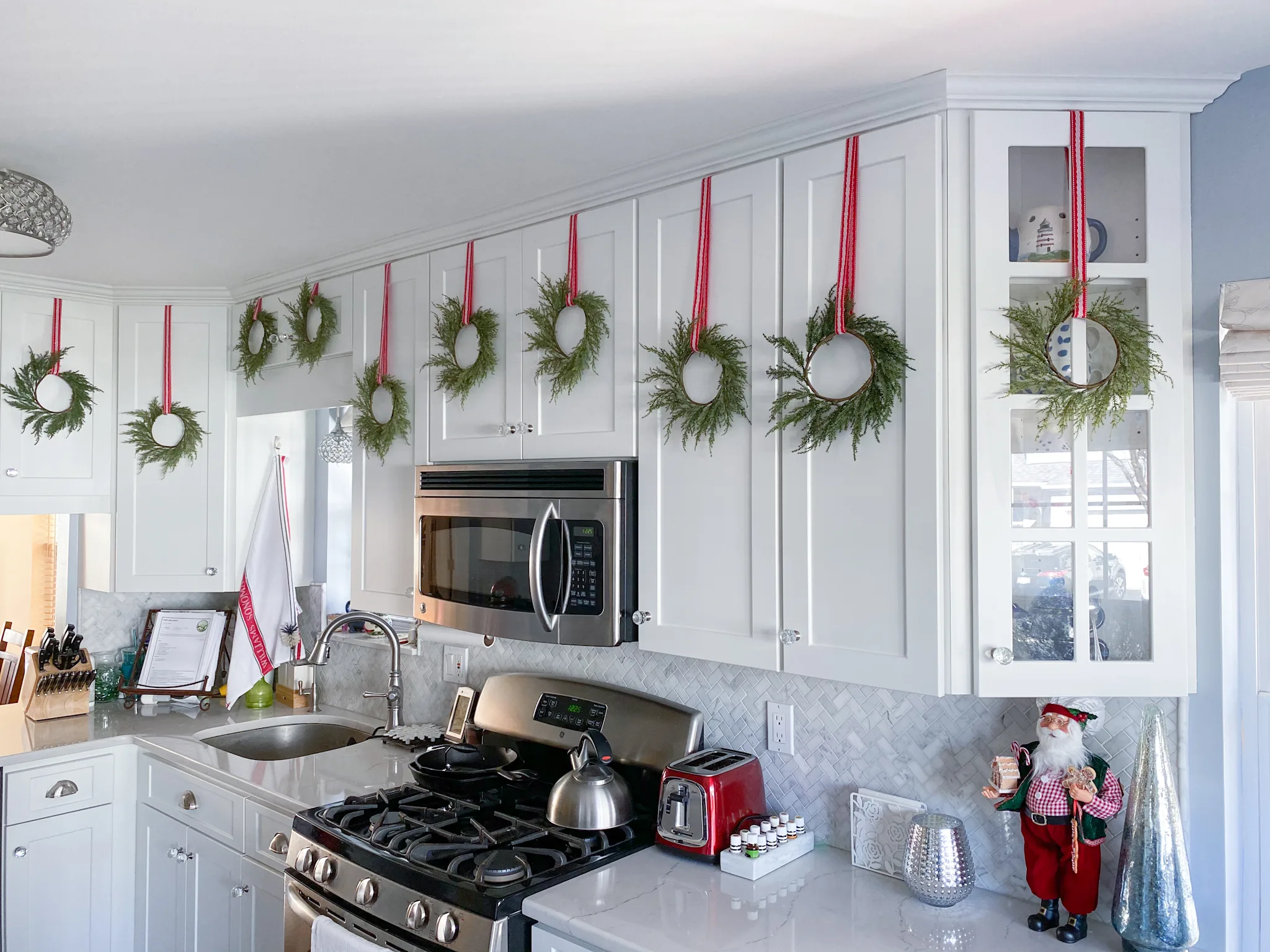 Kitchen Cabinet Christmas Wreaths