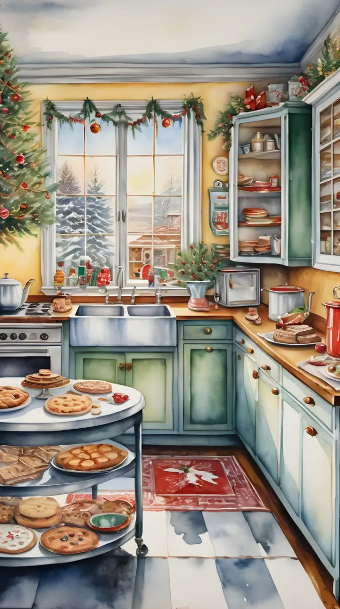 Retro Christmas Kitchen with baked