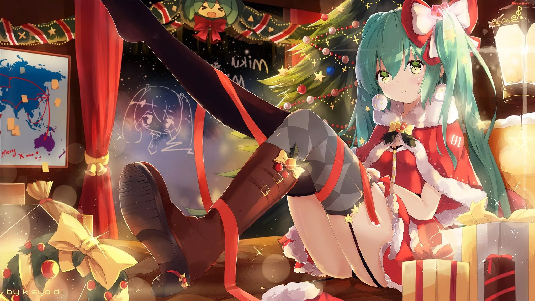 anime girls, Christmas, Hatsune Miku