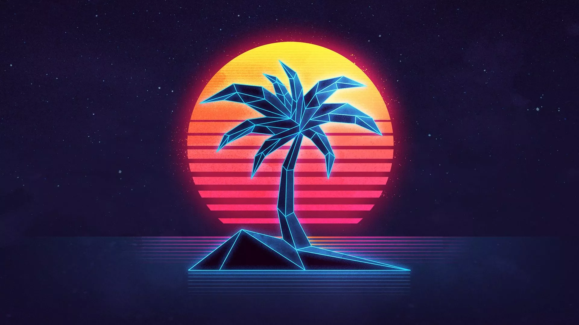 sun, sunset, Palma, island, neon, 80s