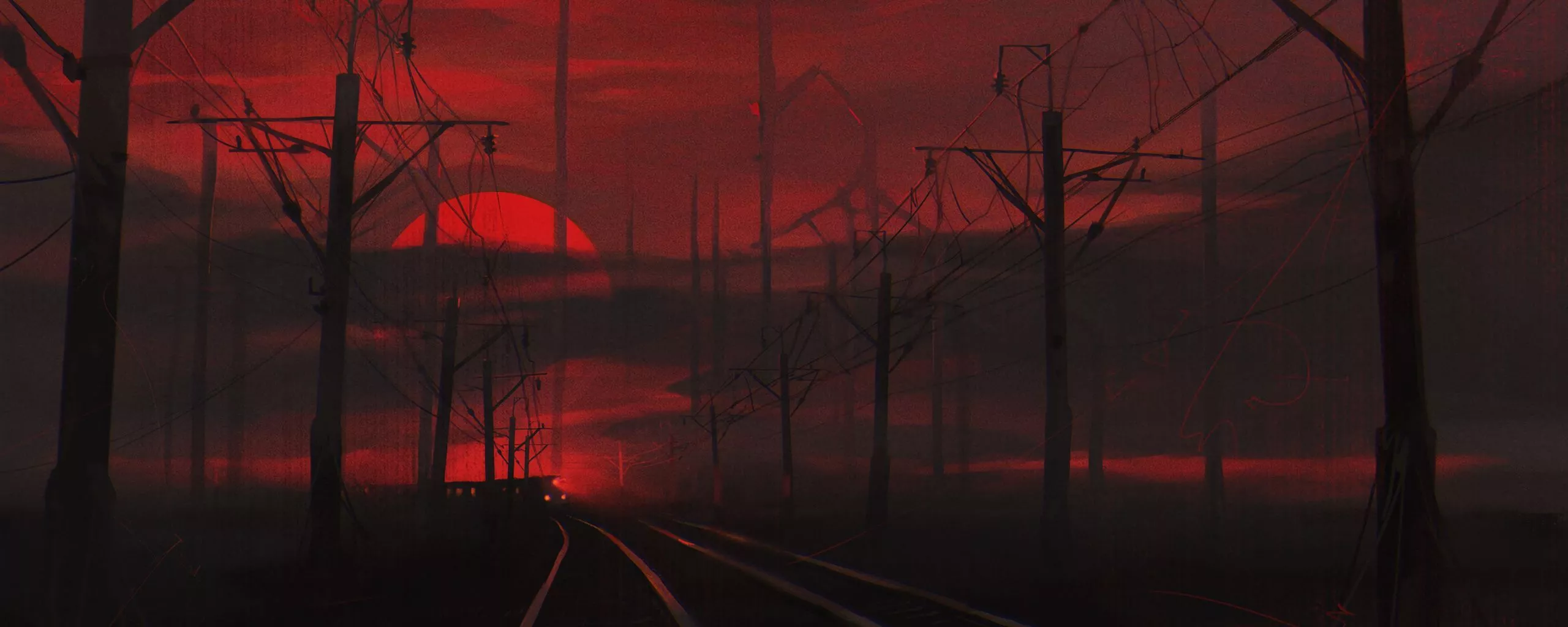 wallpaper 2560x1024 railway, night, art