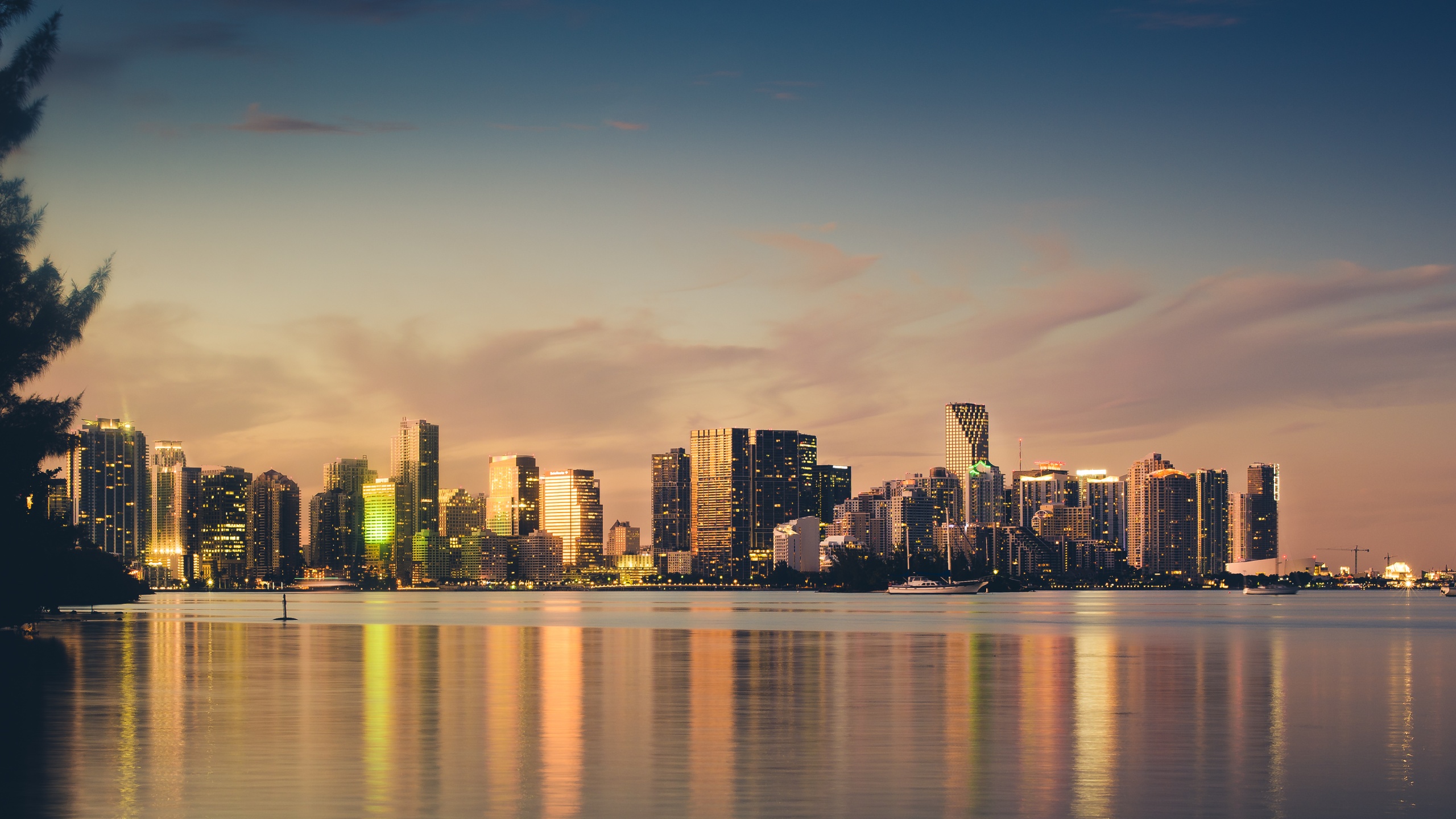 Miami Skyline Wallpaper 4K, Sunset