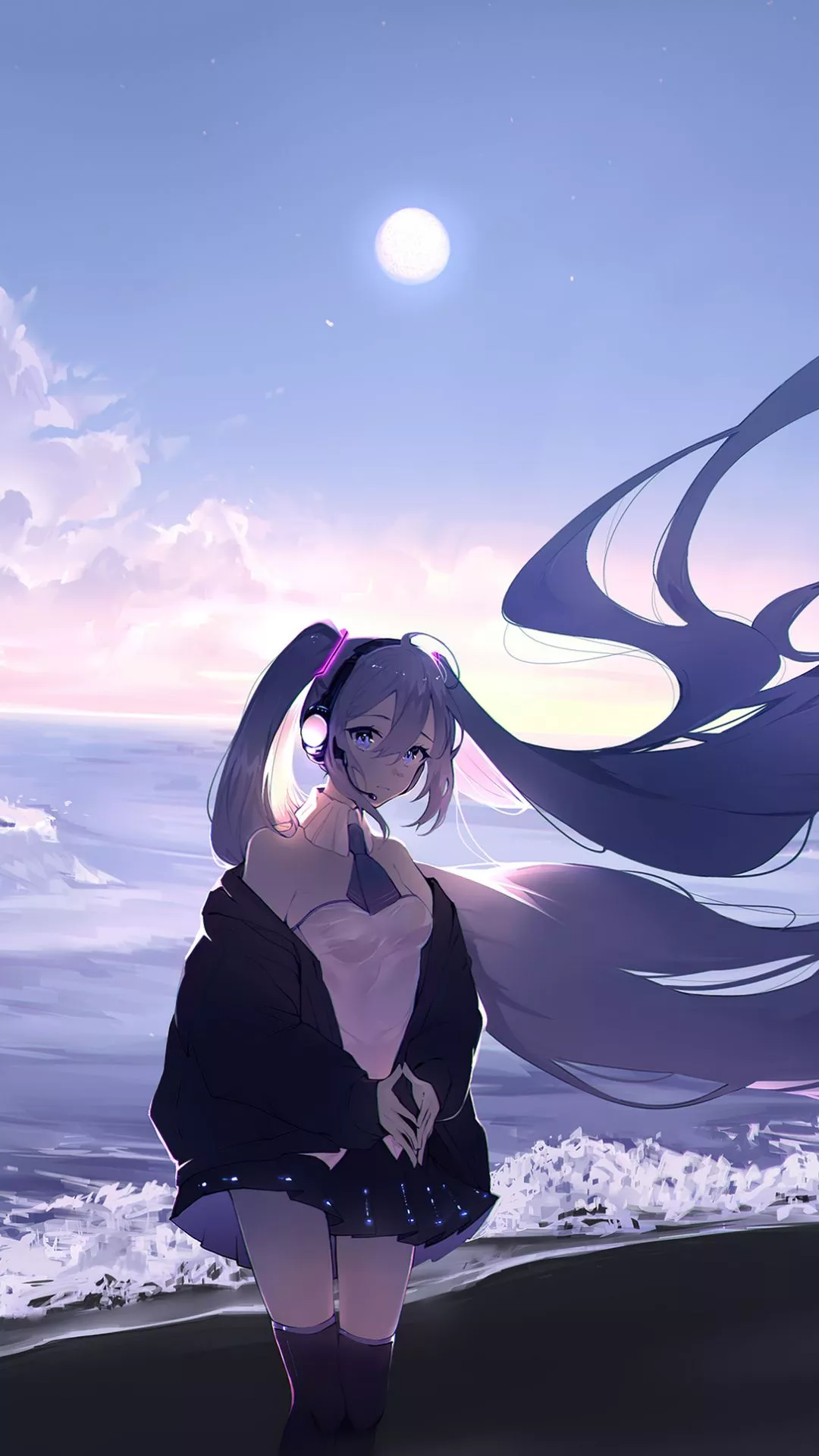 Hatsune Miku, long hairs, seashore