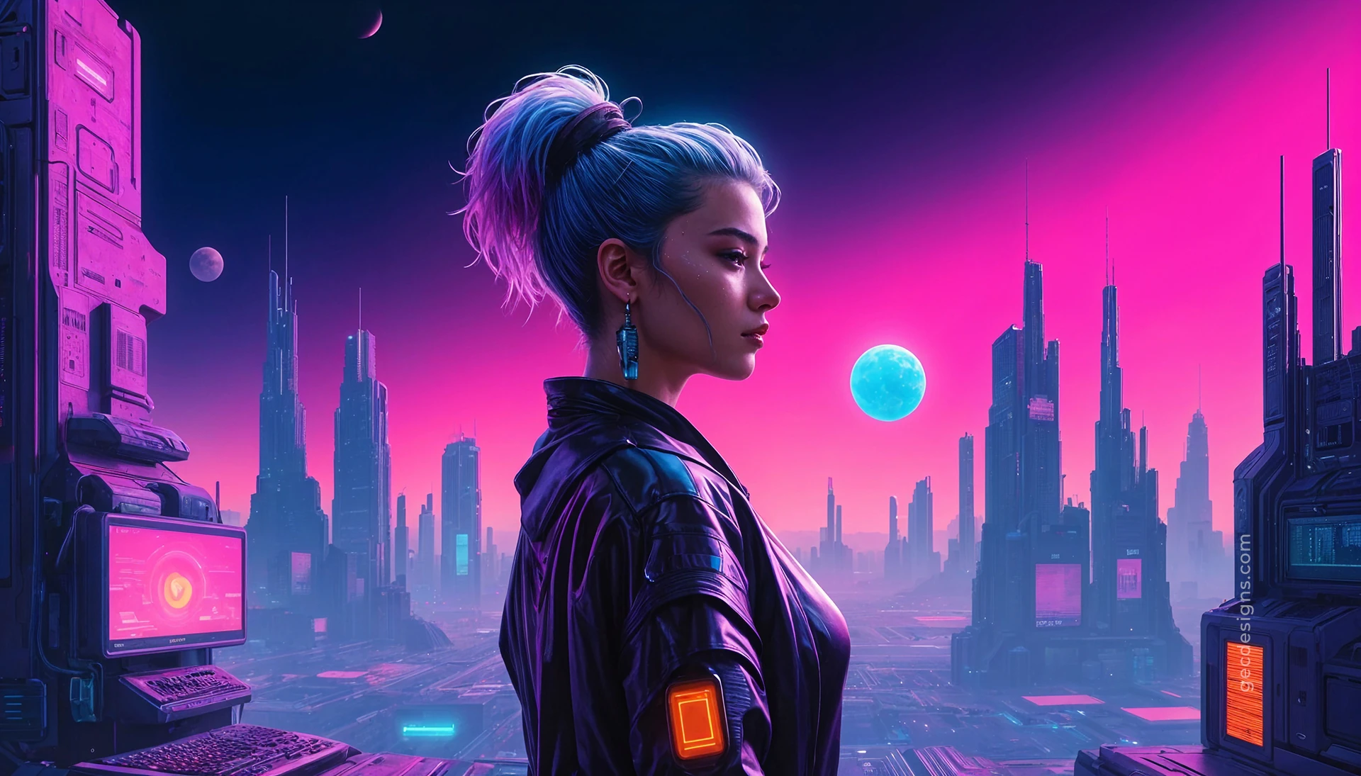 Anime girl in a cyberpunk city