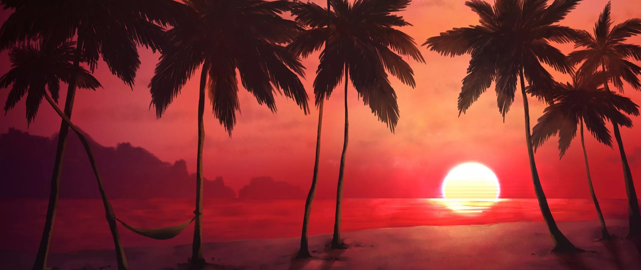 Sunset Wallpaper 4K, Tropical, Trees
