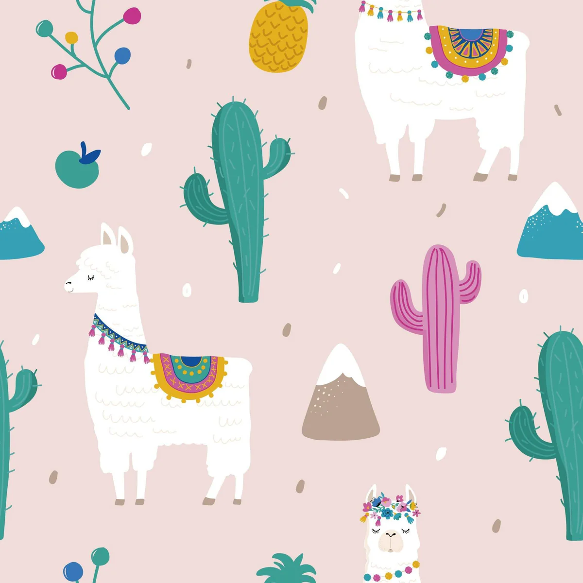 Pink Llama Themed Removable Wallpaper