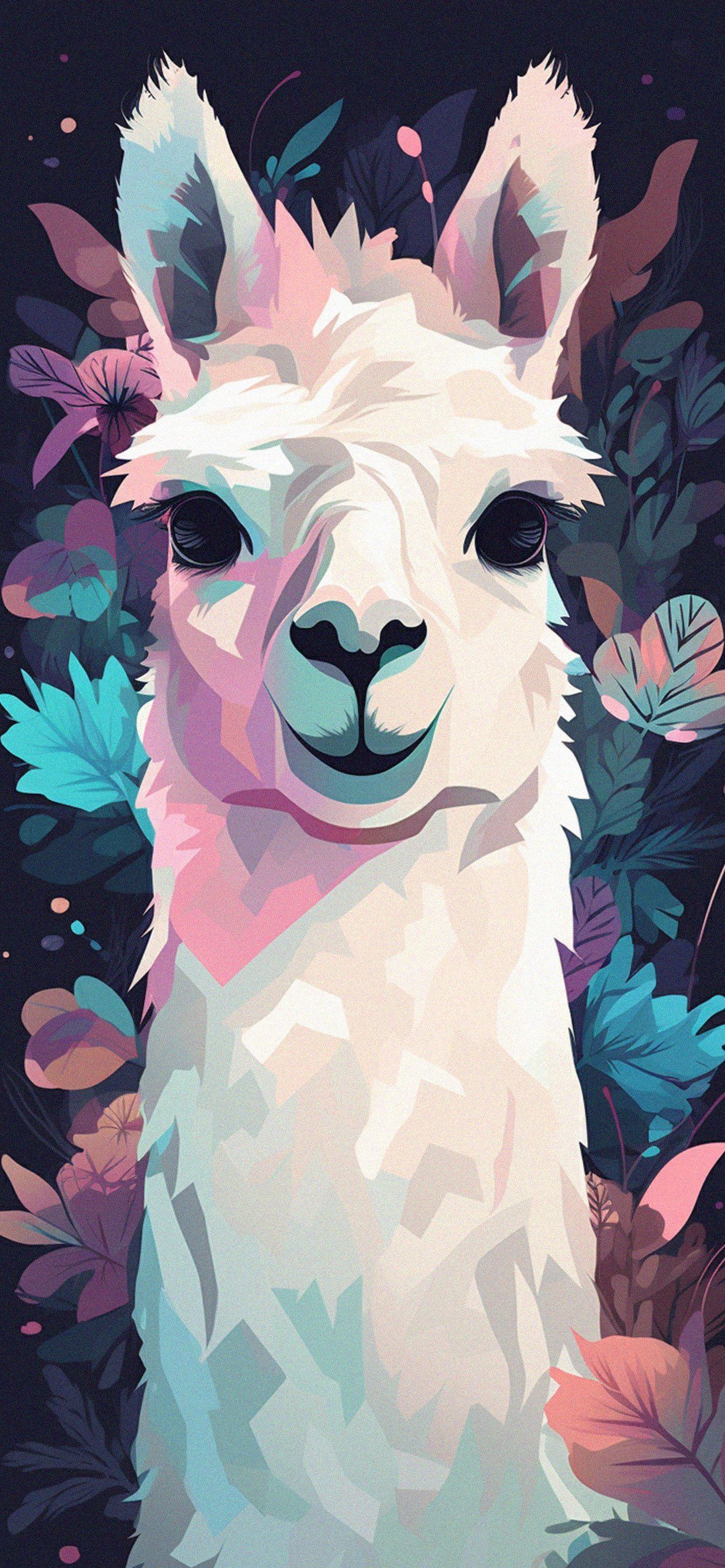Llama & Leaves Art Wallpaper