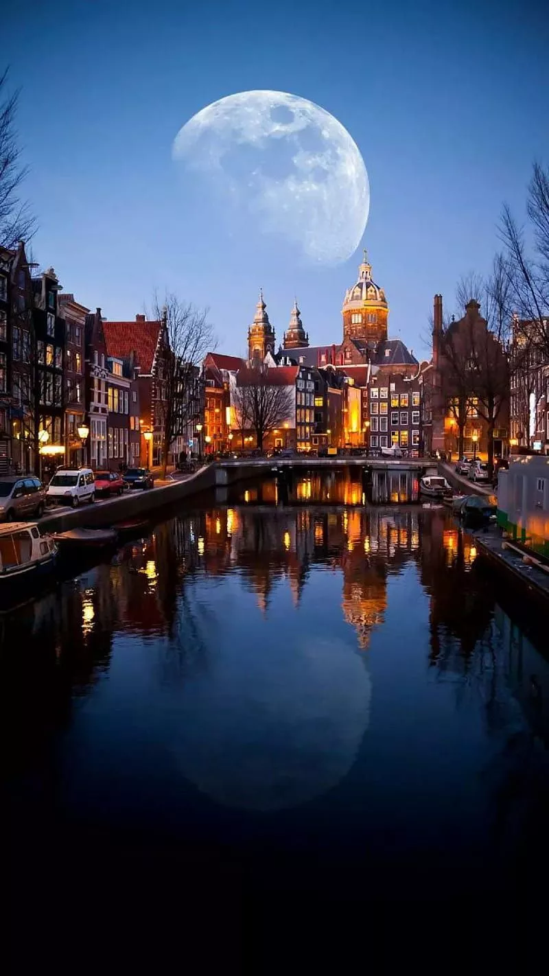 Beautiful Amsterdam, city, nightlight