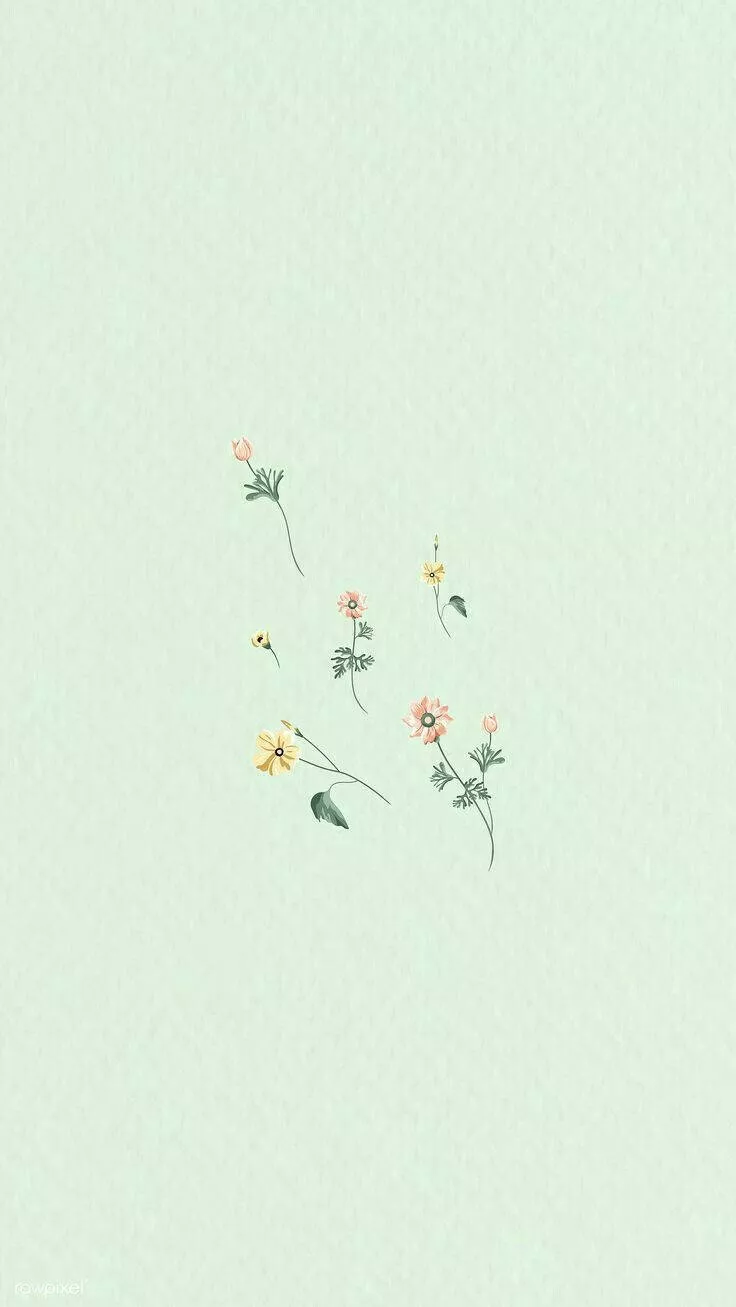 Mint Green Aesthetic Small Flowers