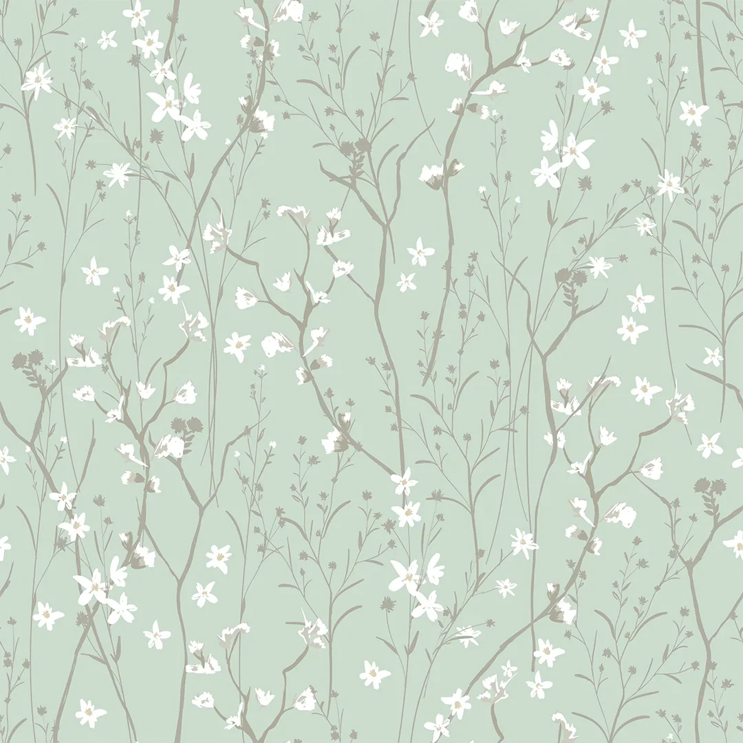 Summer Meadow Wallpaper in Mint Green