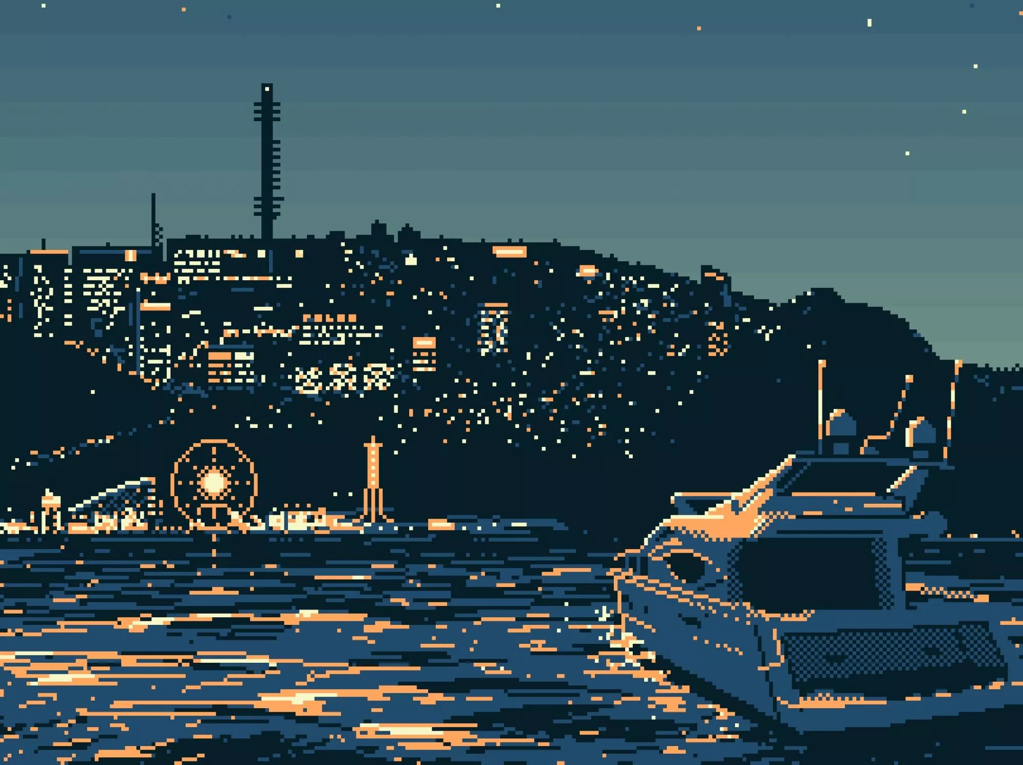 8bit Boat And Water Digital Artist