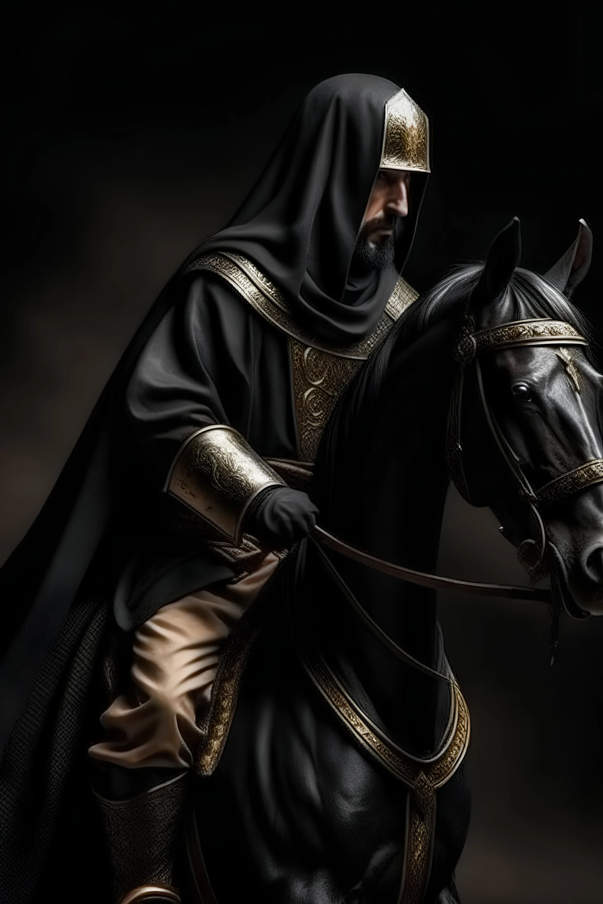 Arabic knight on a black horse withe
