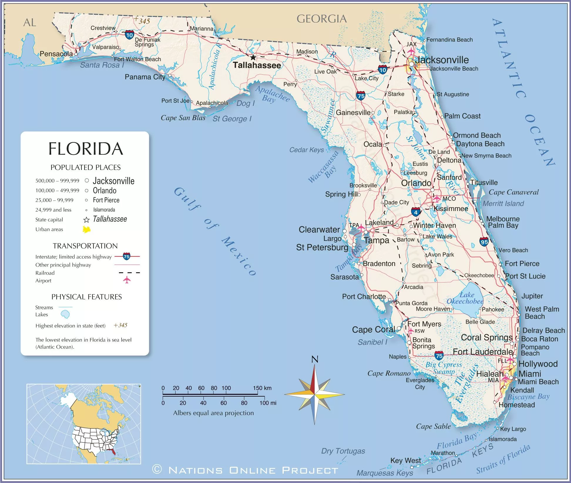 Map of Florida State, USA
