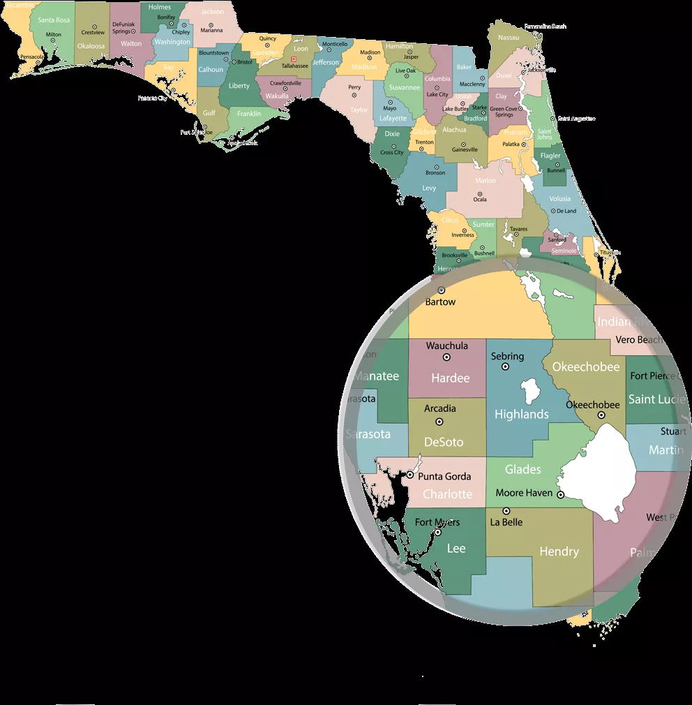 Download Florida Counties Map Zoomed