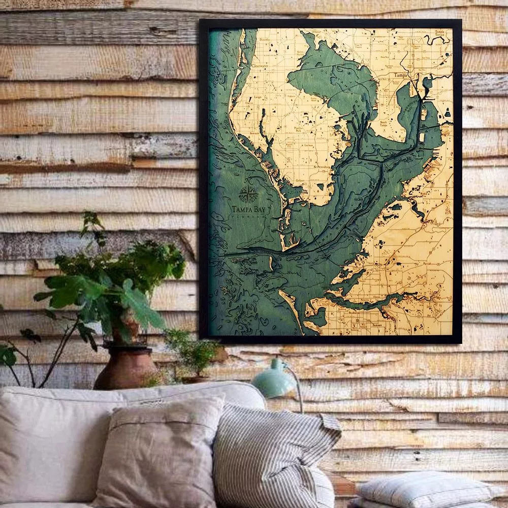 Tampa Bay, FL 3D Wood Map. Framed 3D