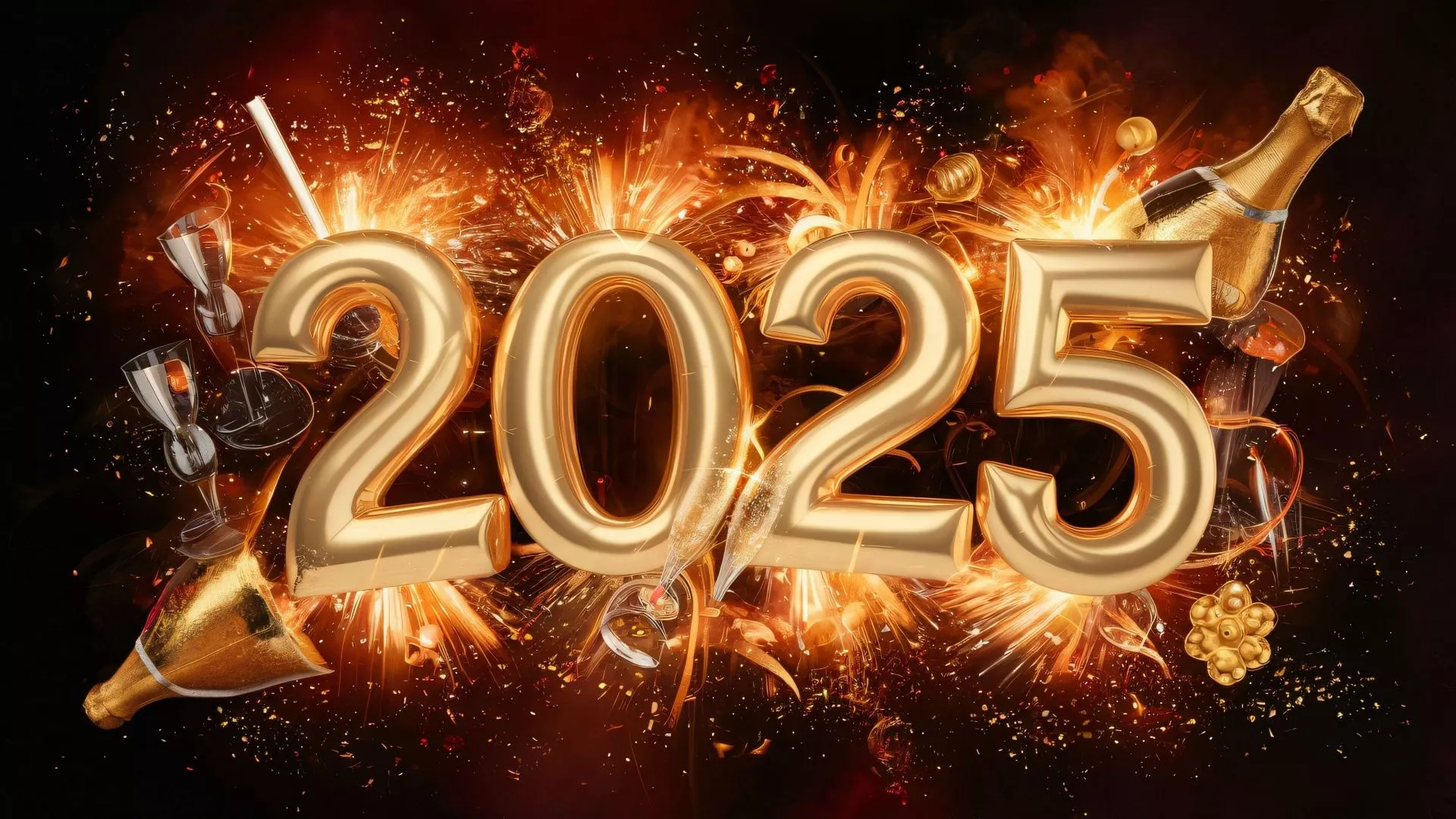 2025 New Year Wallpaper 4K, Golden text, 5K