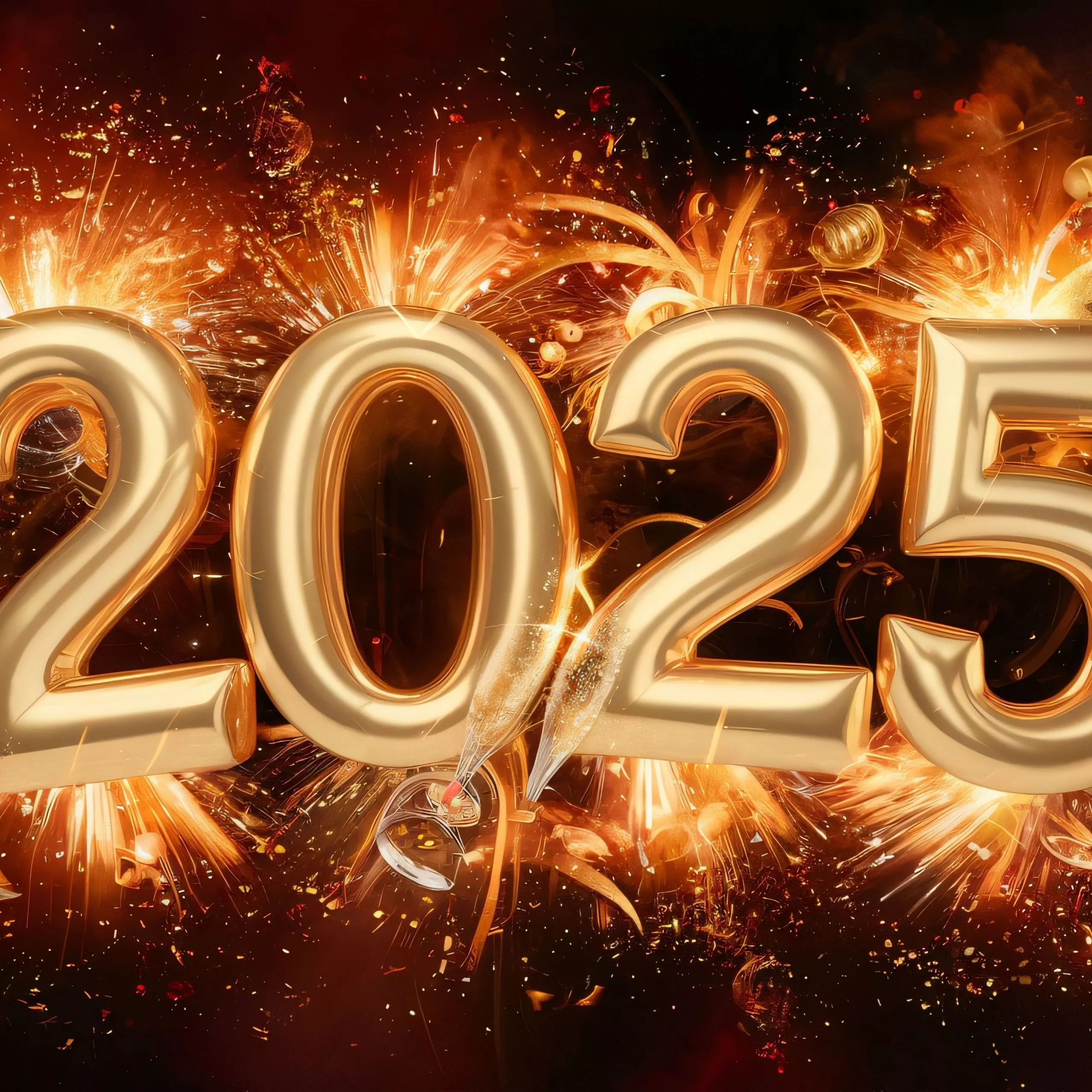 2025 New Year Wallpaper 4K, Golden text, 5K
