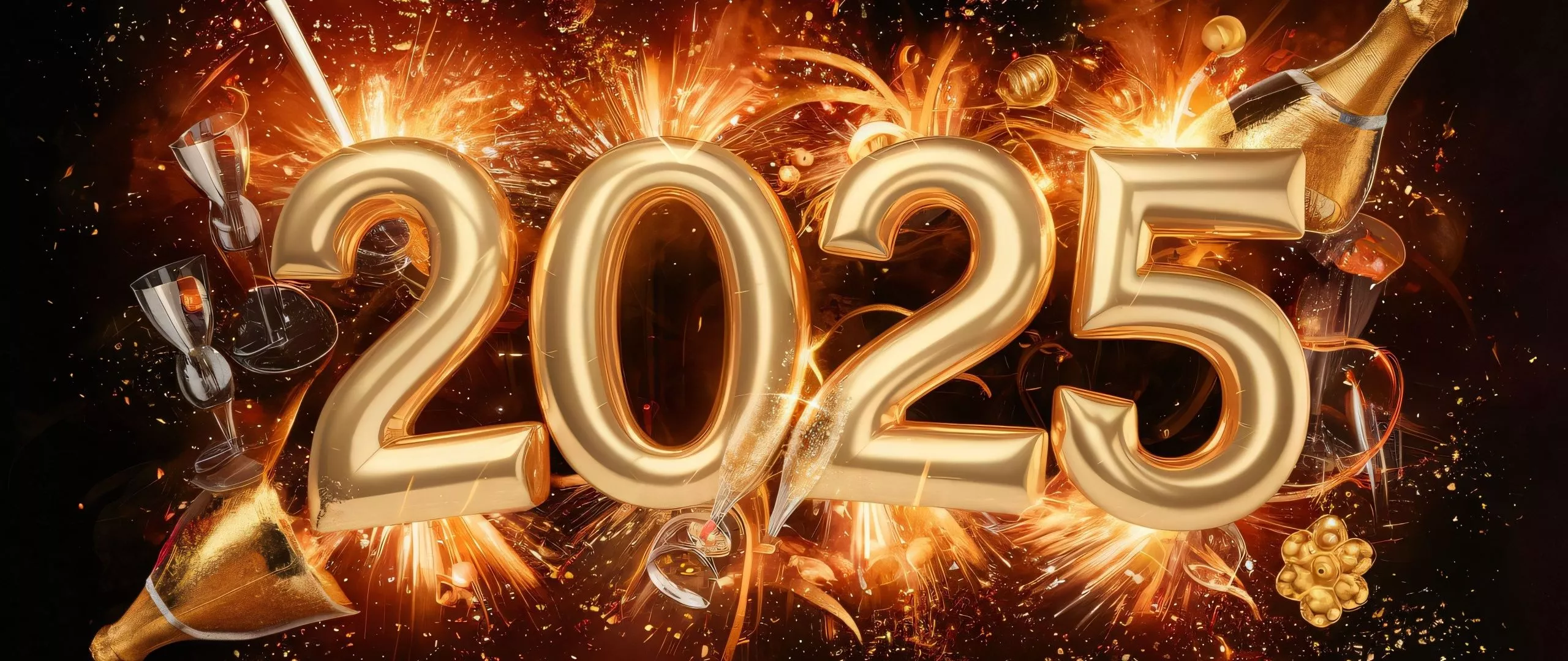 2025 New Year Wallpaper 4K, Golden text, 5K