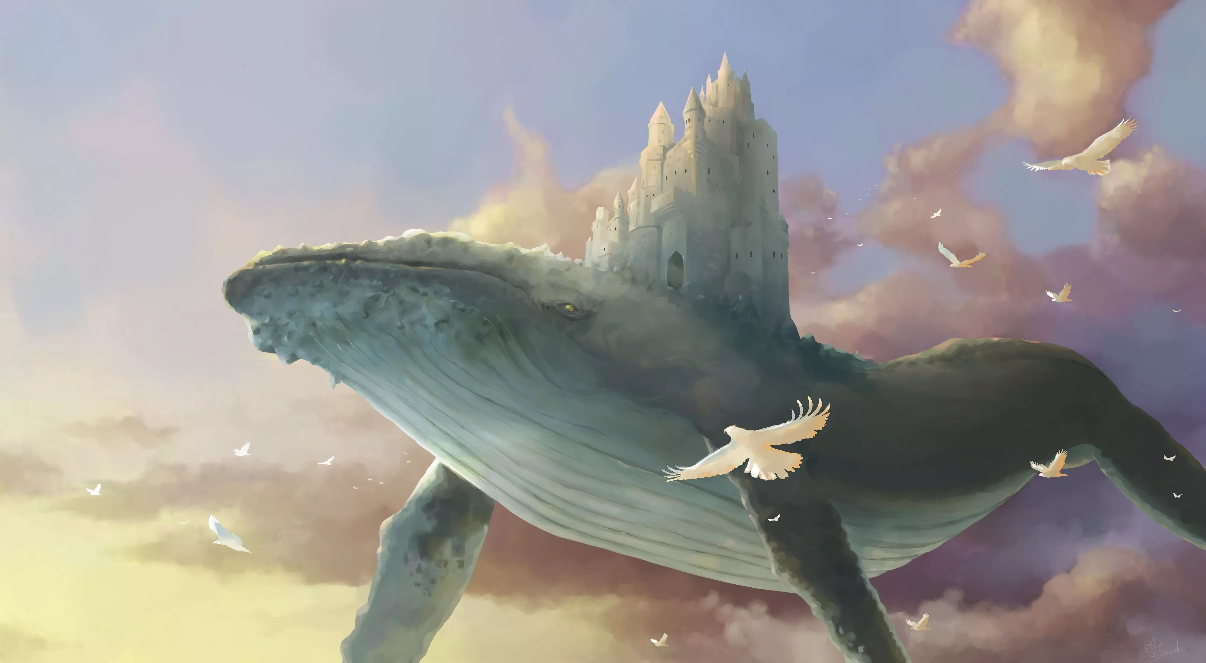 Fantasy Whale 4k Ultra HD Wallpaper