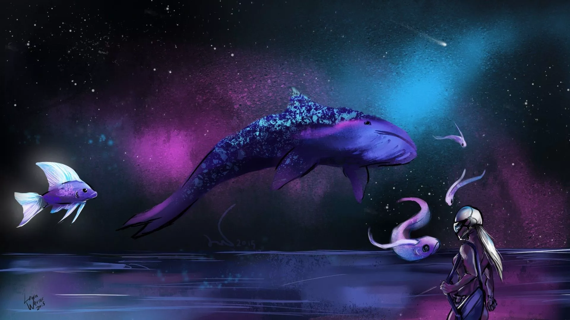 space, fish, fantasy art, science
