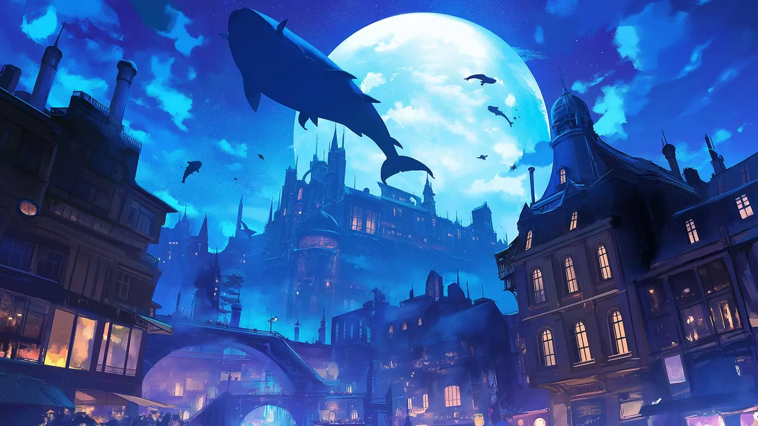 Floating Whales Desktop Wallpaper