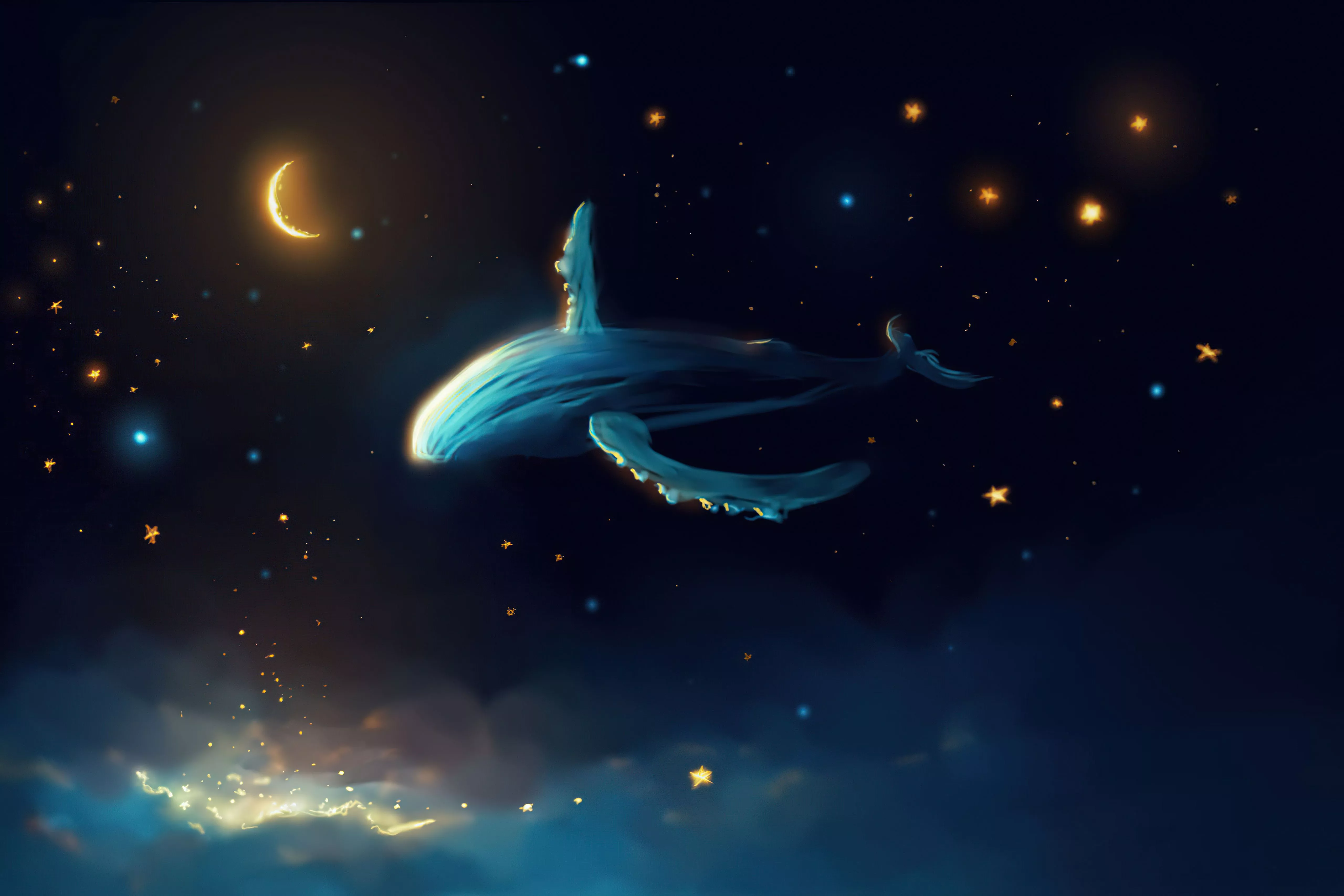 Download Sky Star Fantasy Whale 4k