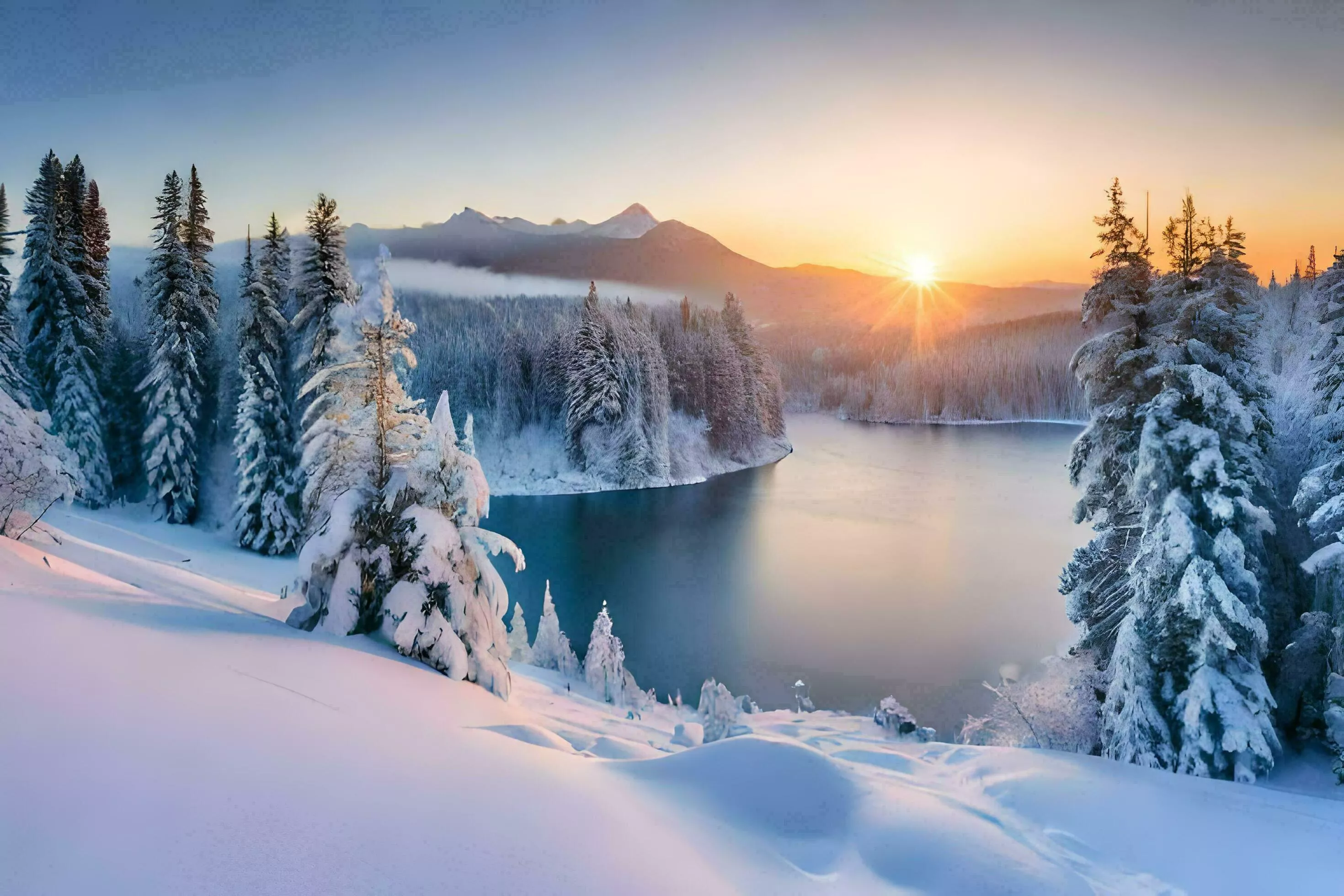 photo wallpaper the sky, snow, trees