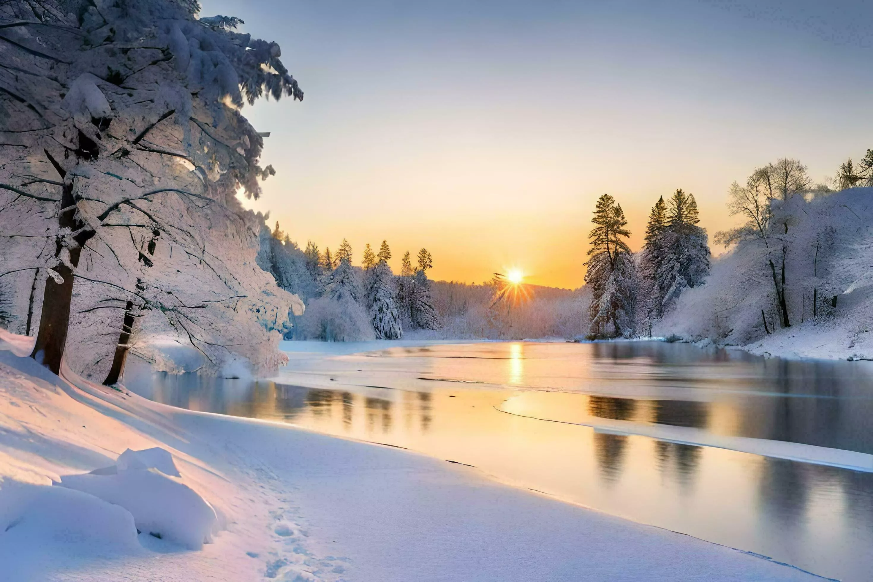 photo wallpaper the sky, snow, trees