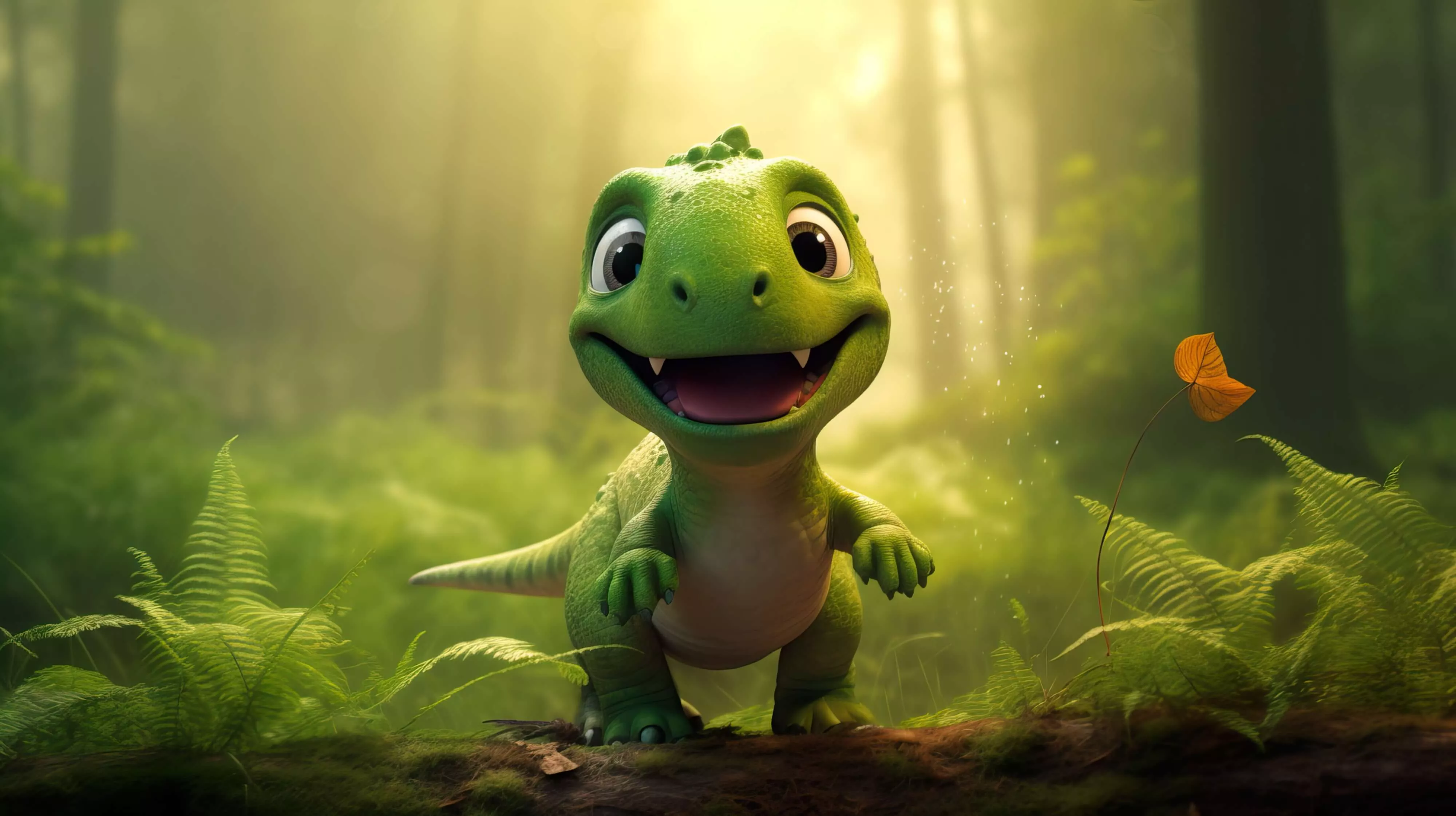 4k Cute Green Dinosaur Wallpaper For Free