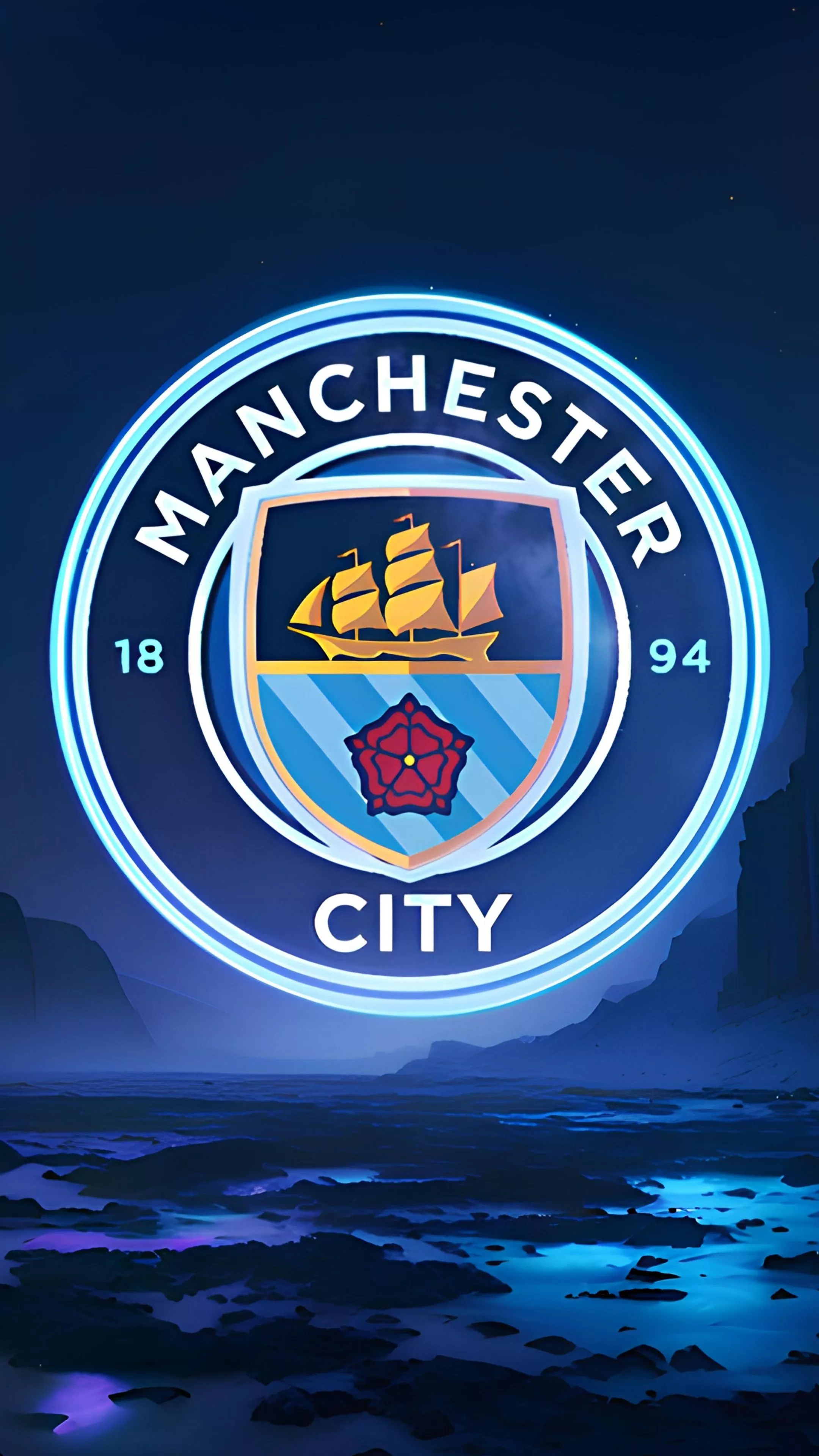 Manchester City FC Wallpaper 4K, Neon