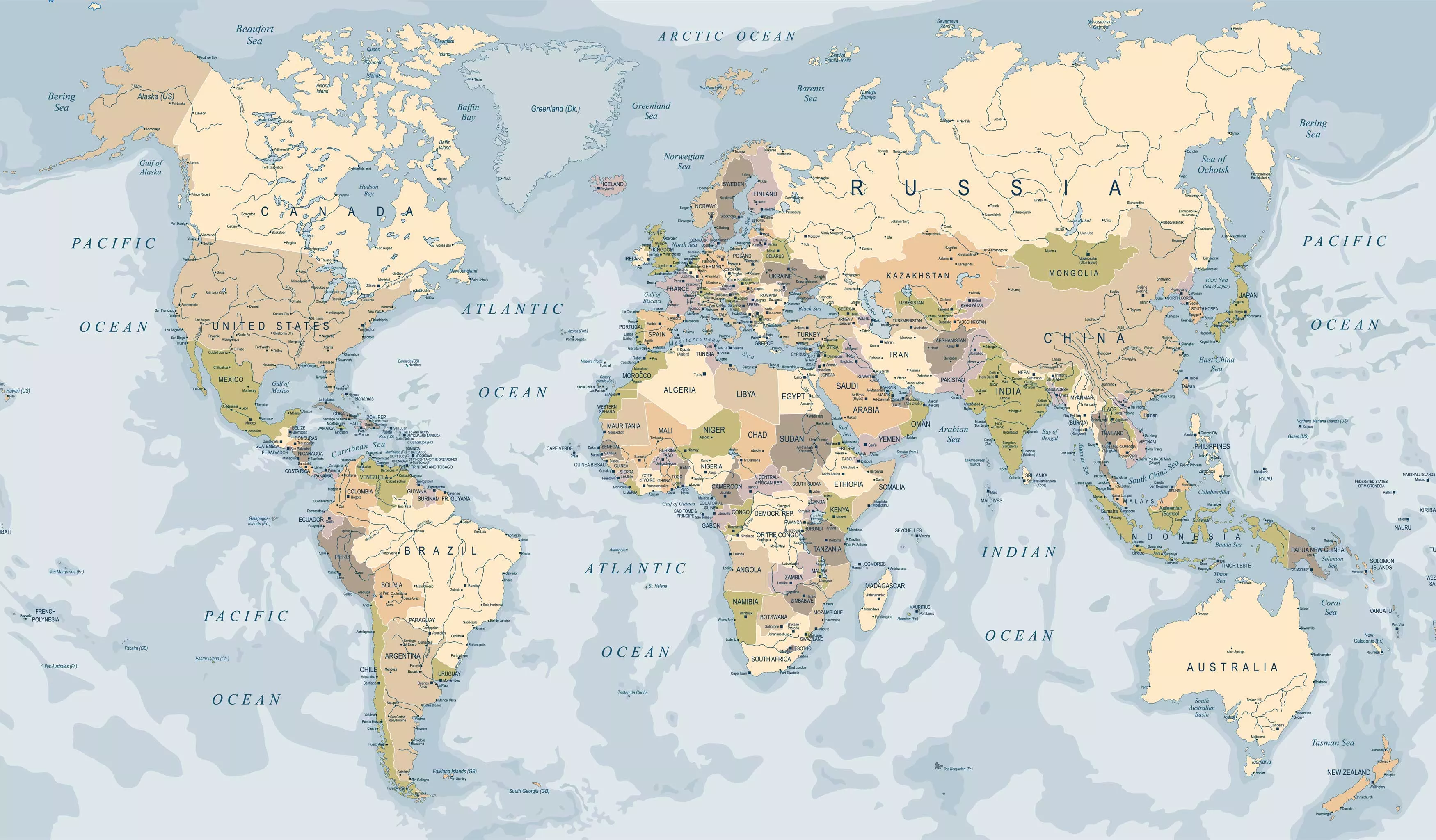 Light Political World Map Wallpaper Mural