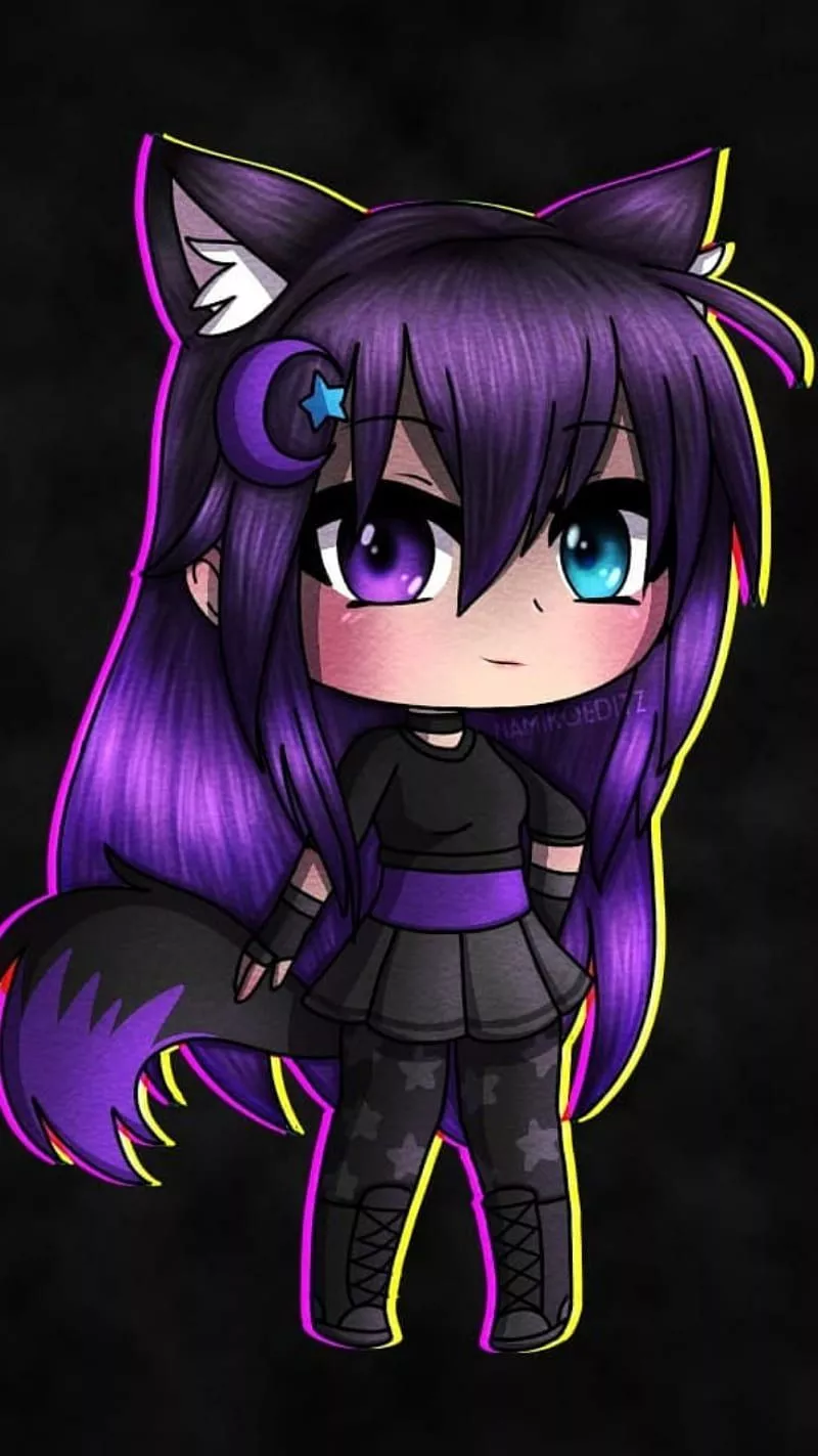 Purple wolf, anime, gacha life, HD