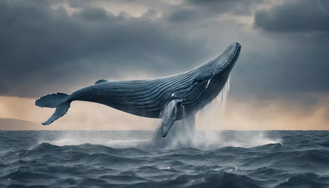 A blue whale breaching the surface