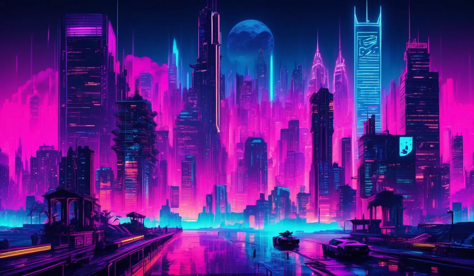 Neon Gotham Cityscape Illuminated at