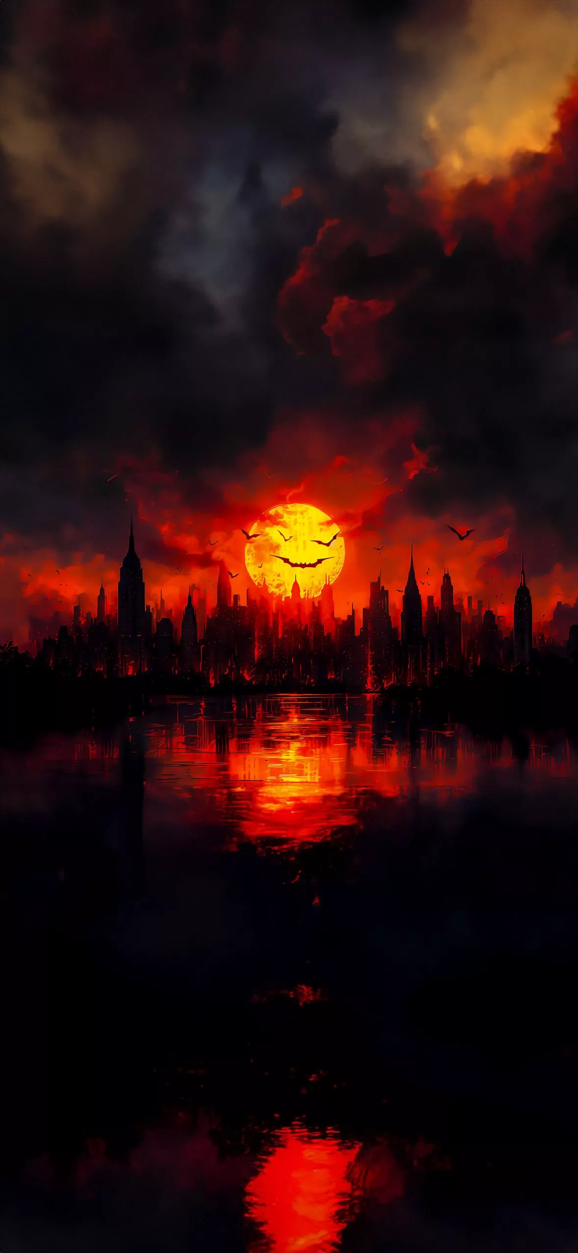 Gotham City Sunset Wallpaper with Bat
