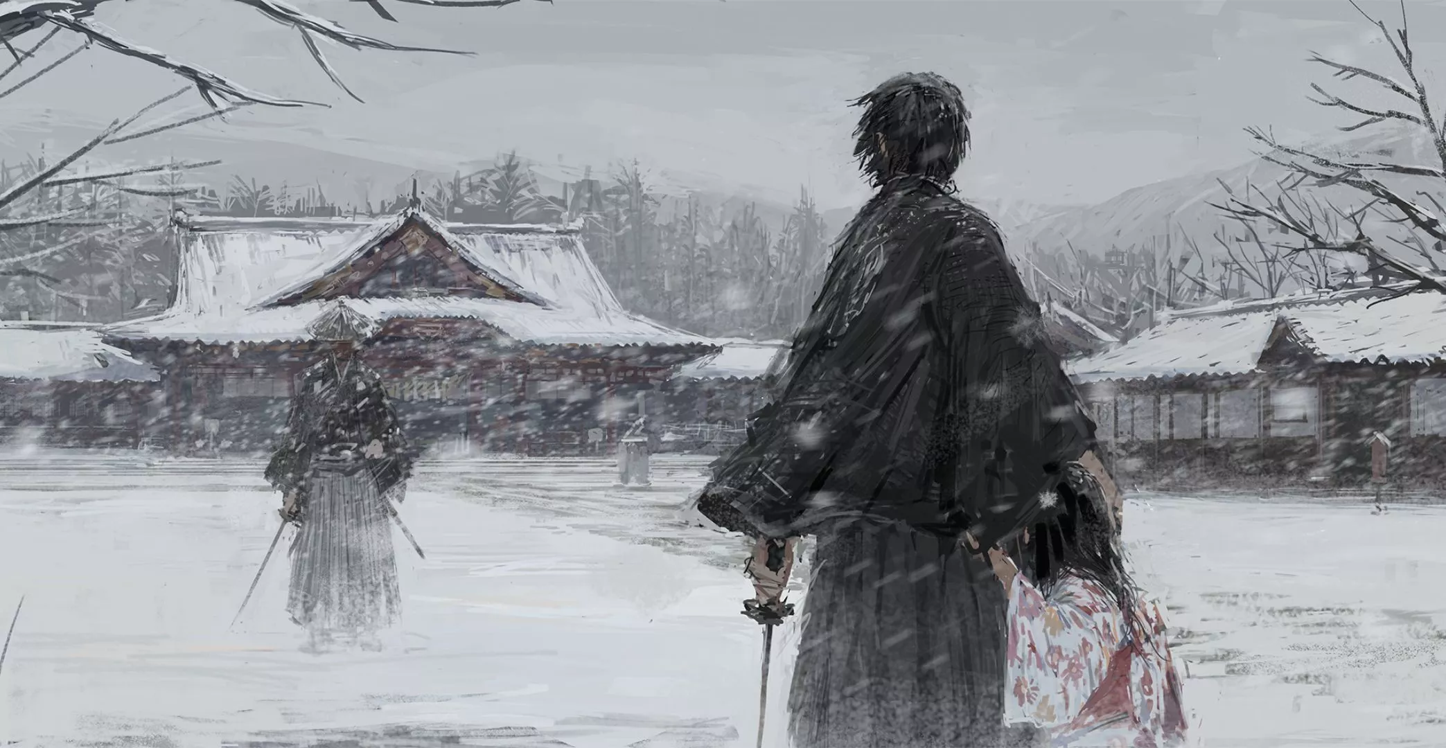 Samurai Warrior in Winter Illustration Wallpaper, HD Fantasy 4K Wallpaper, Image and Background