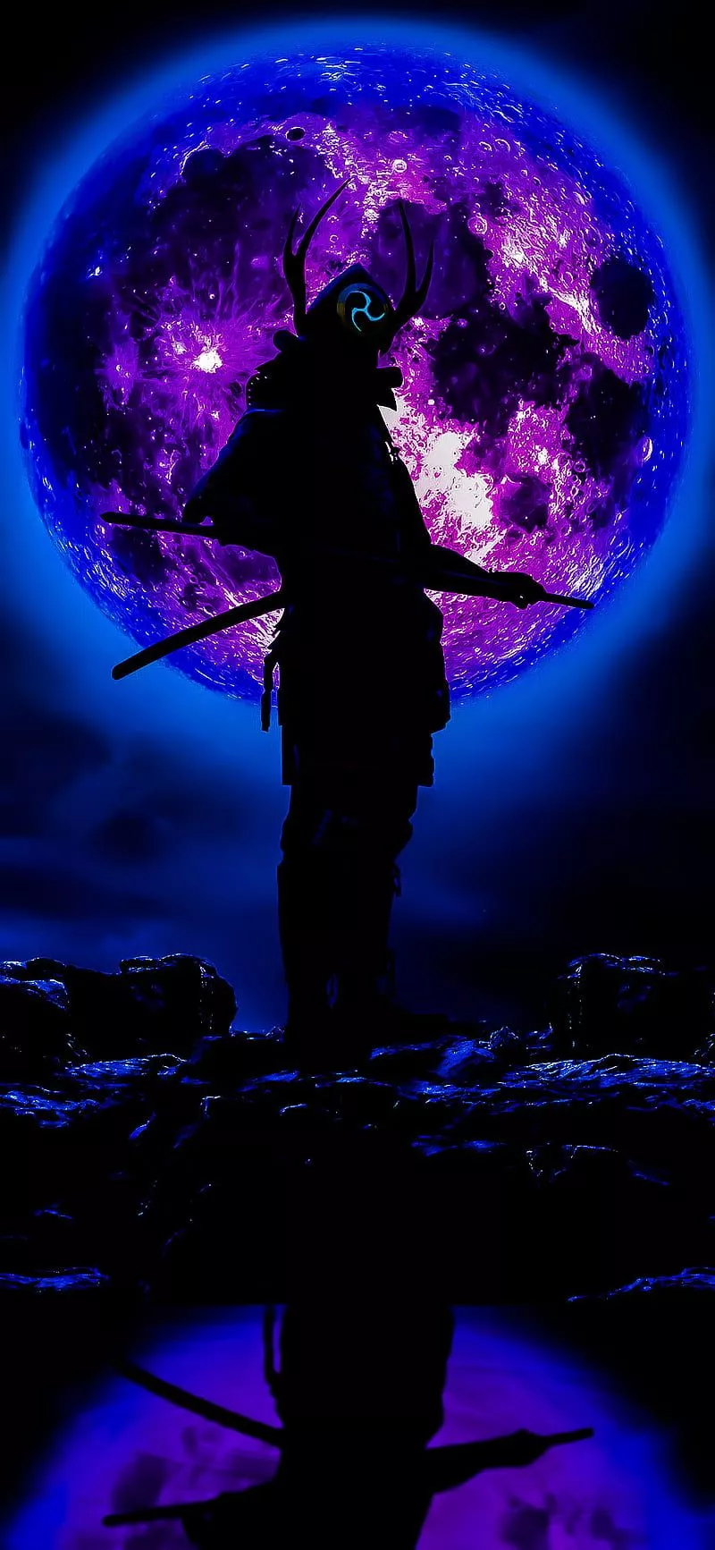 Samurai, black, dark, dragon slayer, legend, legends, moon, ninja, purple, warrior, HD phone wallpaper