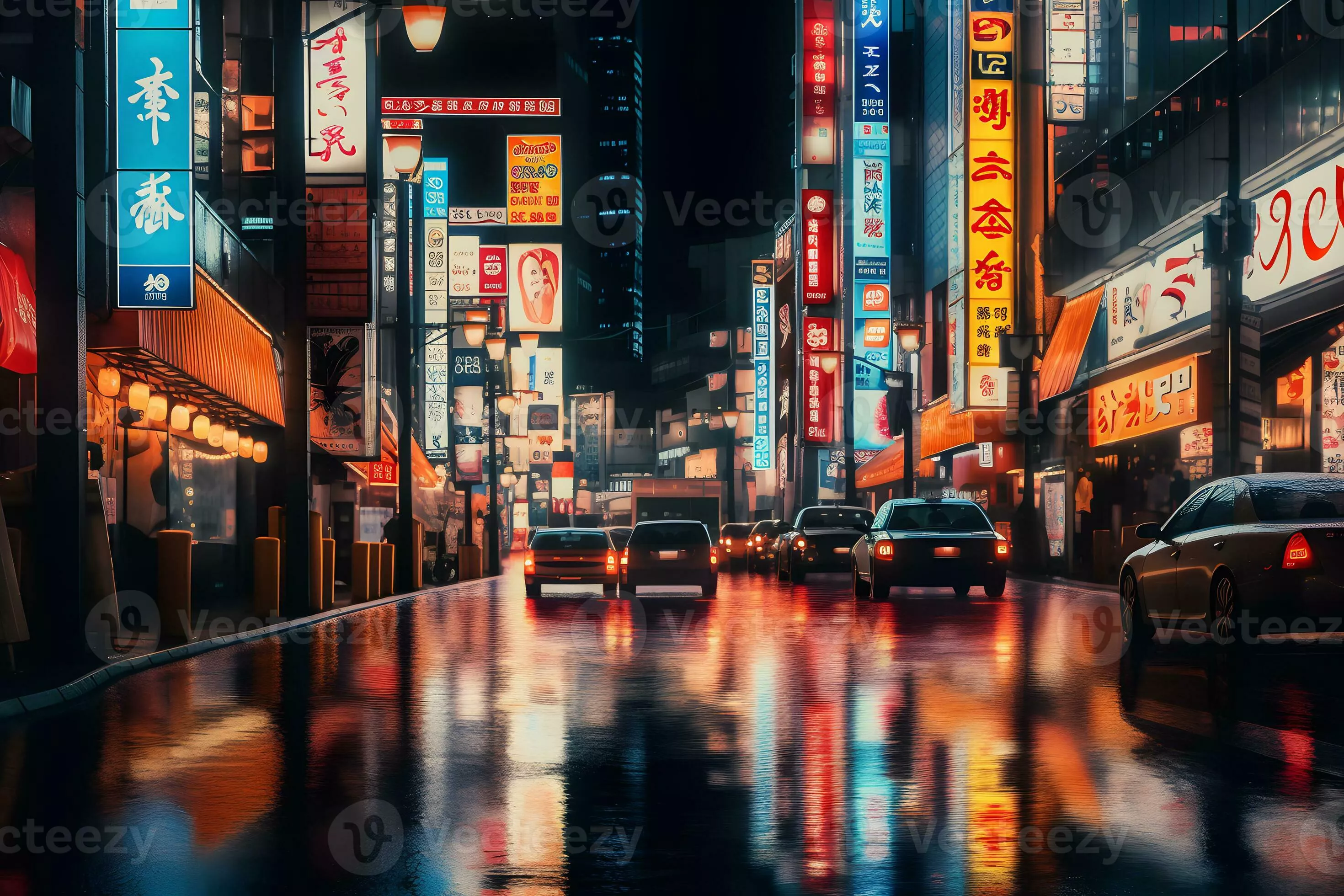 Night Japanese city in neon