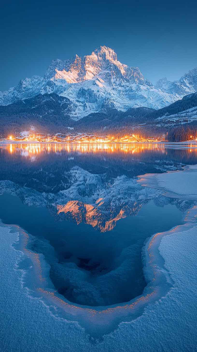 8K Winter Mountain Lake iPhone