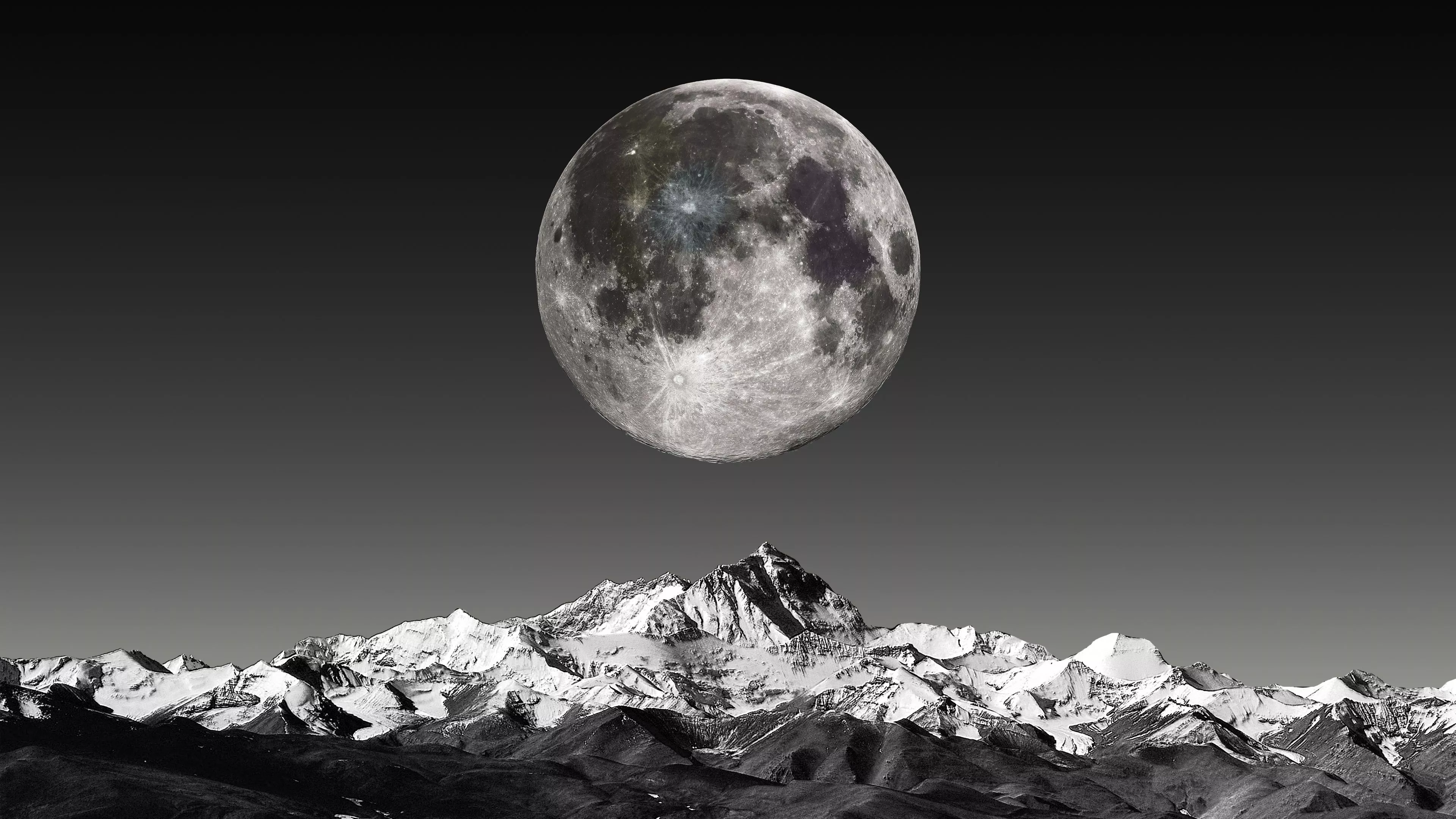 Moon Wallpaper 4K, 5K, Mountains, Monochrome, 8K