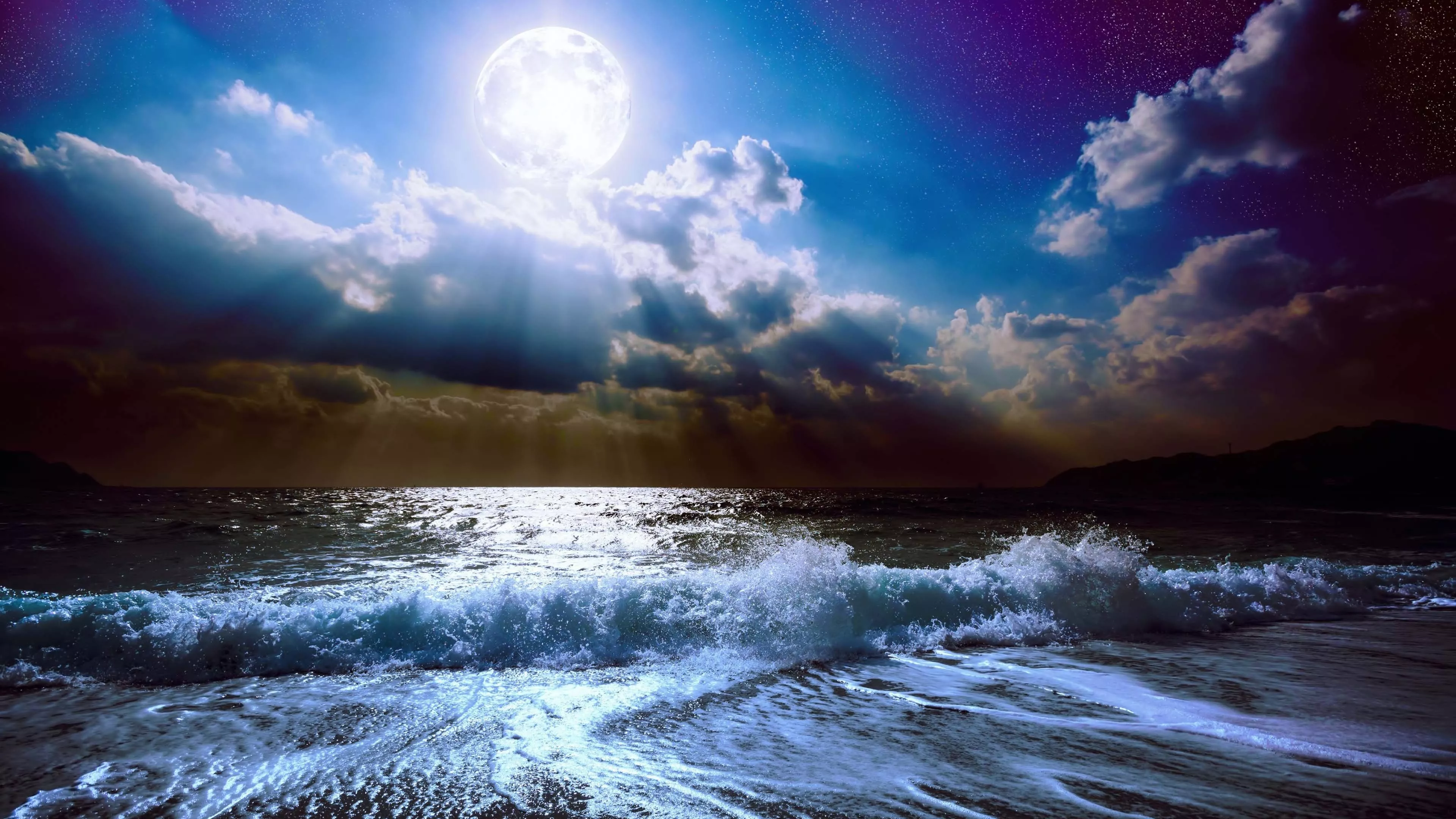 Beautiful Beach Waves Under Shadow Moon