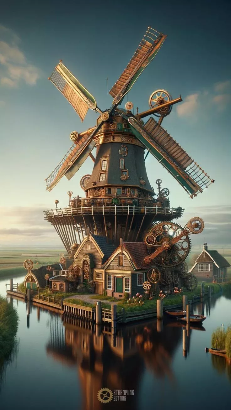 Steampunk Windmill Phone Wallpaper